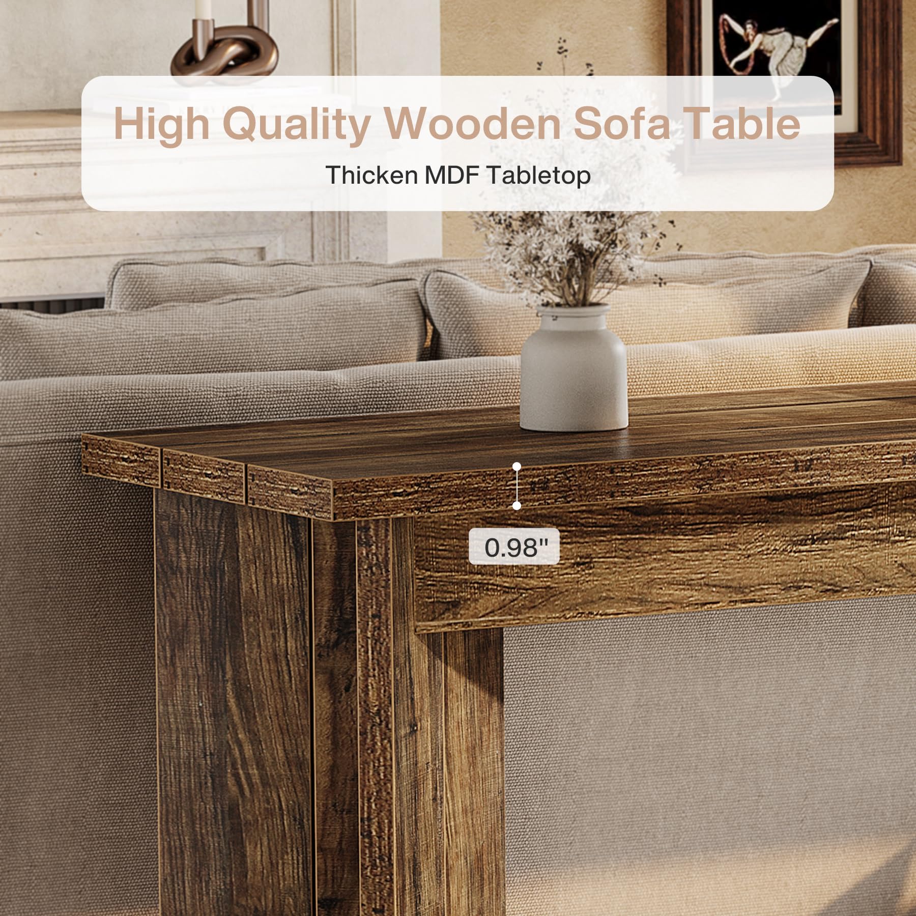70.9" Extra Long Wooden Console Table, Farmhouse Sofa Table with Wide Top & Double Pedestal for Living Room, Hallway