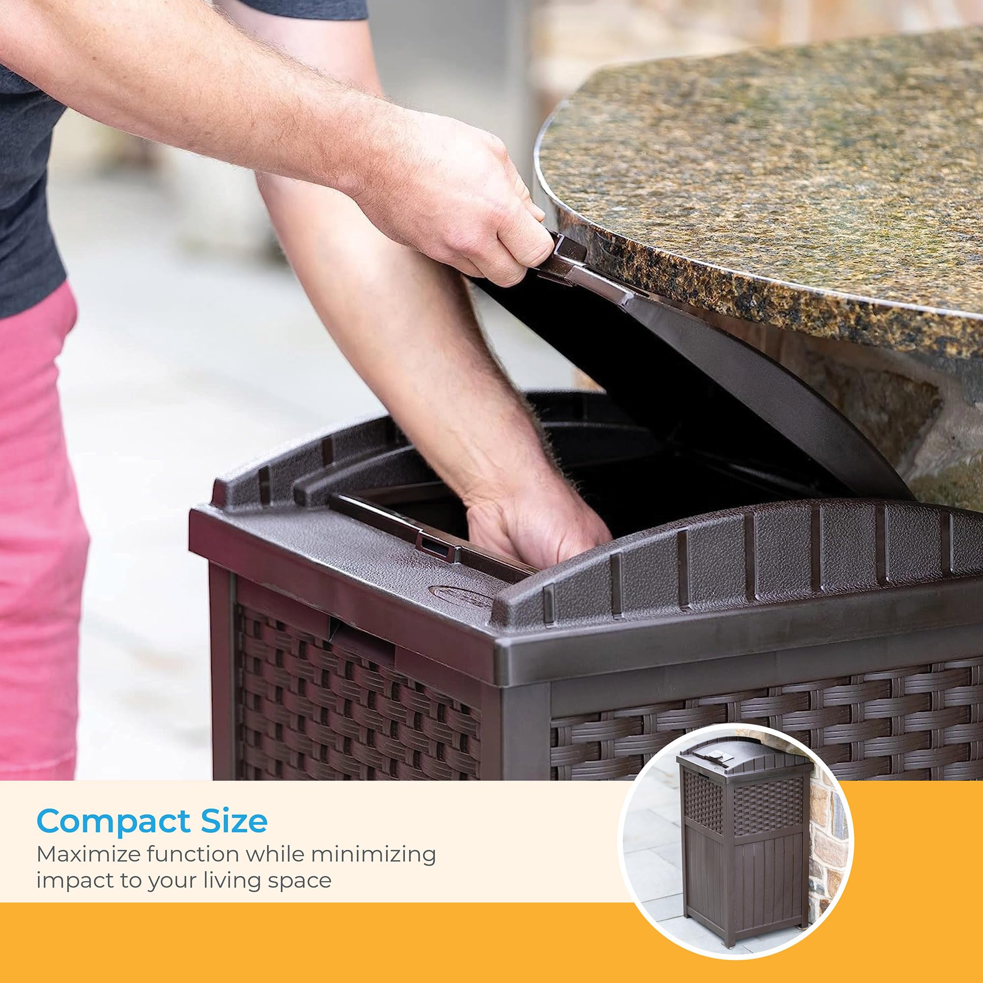 33 Gallon Outdoor Trash Can with Lid – Commercial Hideaway Bin for Garage, Garden, or Patio, Fits 30-33 Gal Bags