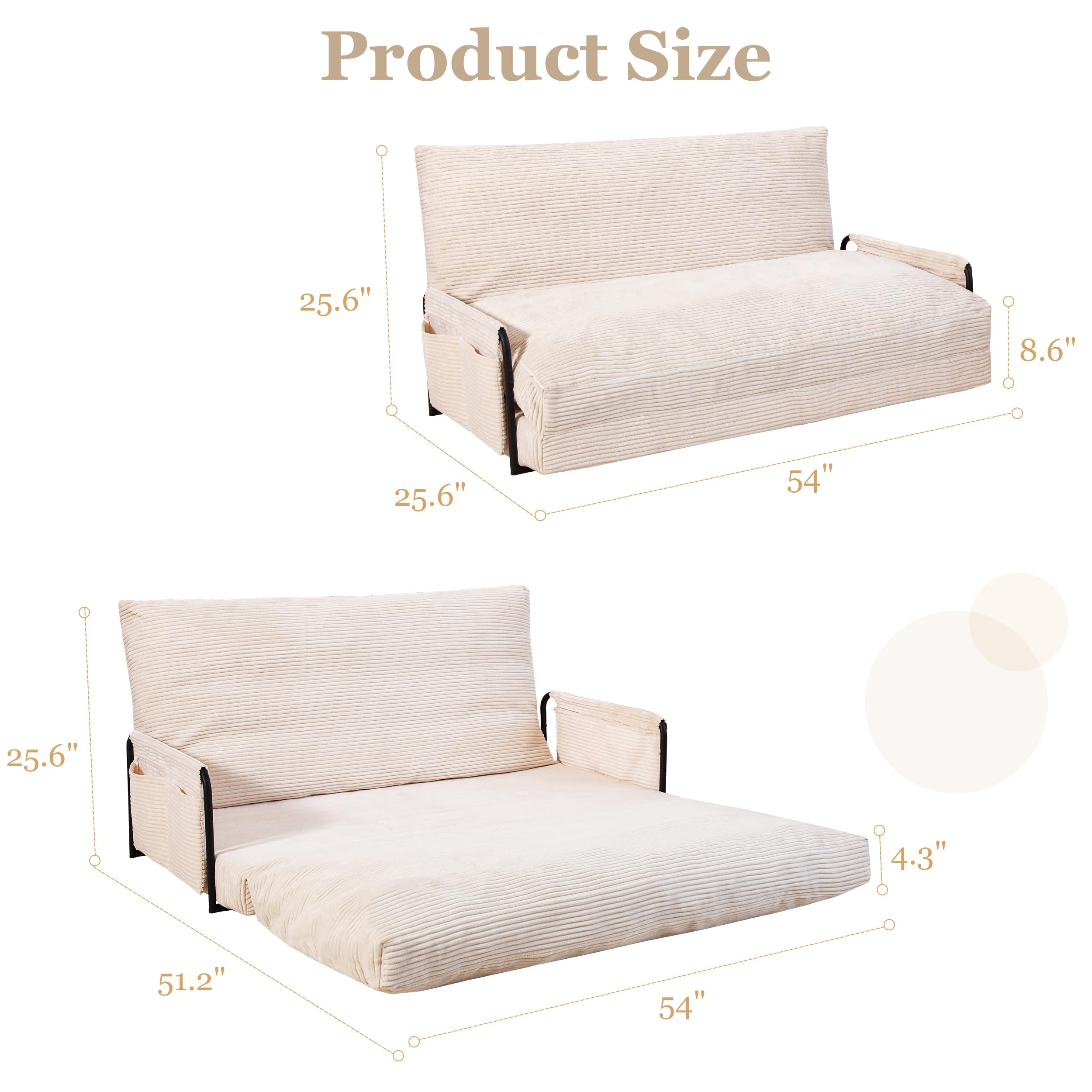 Convertible Lazy Floor Sofa Bed, 5-Position Sleeper Chair with Armrests for Reading, Gaming & Lounging