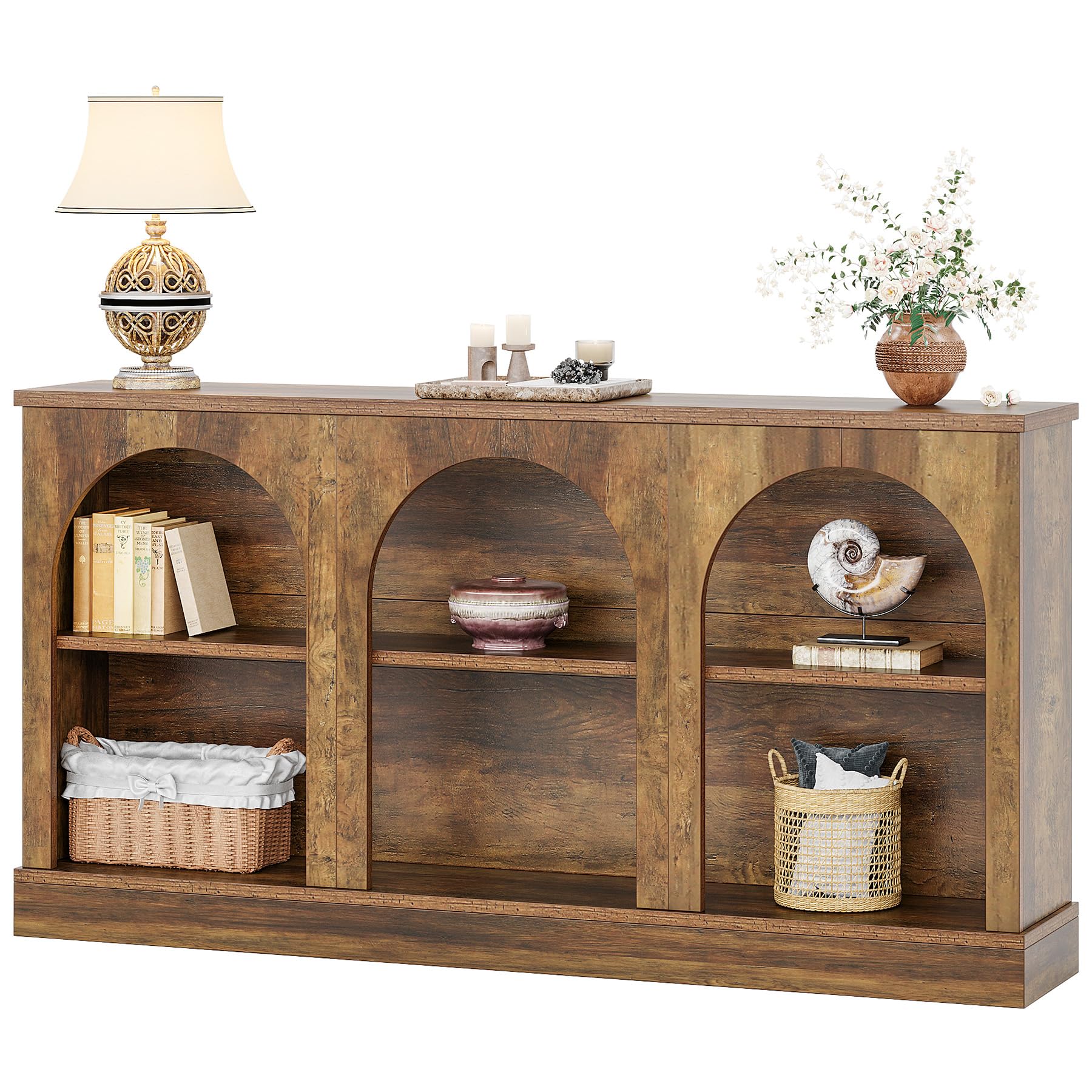 Farmhouse TV Console Stand for 55-65 Inch TVs, Rustic Entertainment Center with Storage Cabinets, Brown Finish