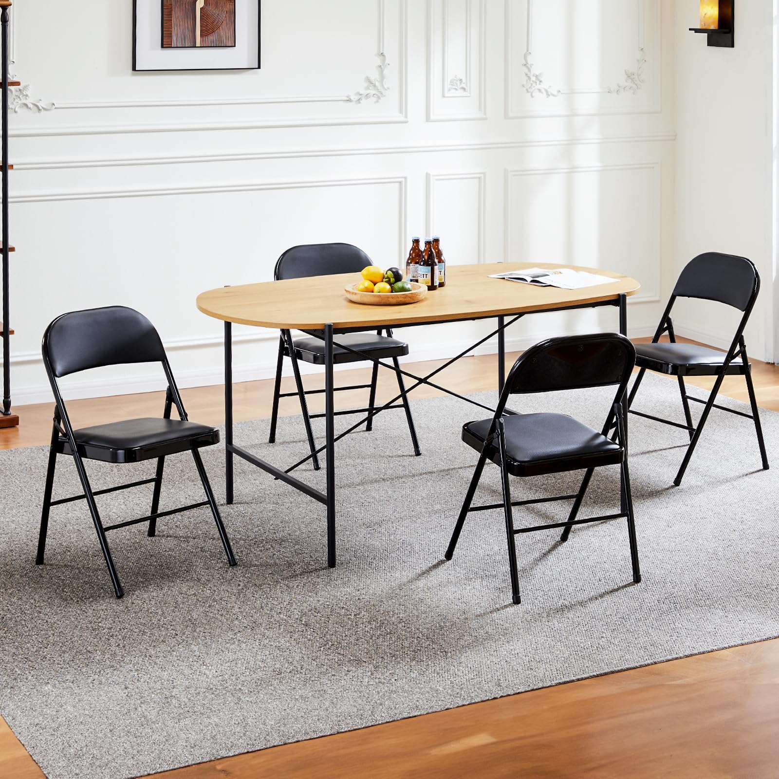 12-Pack Padded Folding Chairs, Leather Foldable Metal Chairs for Office, Home, Indoor & Outdoor Events