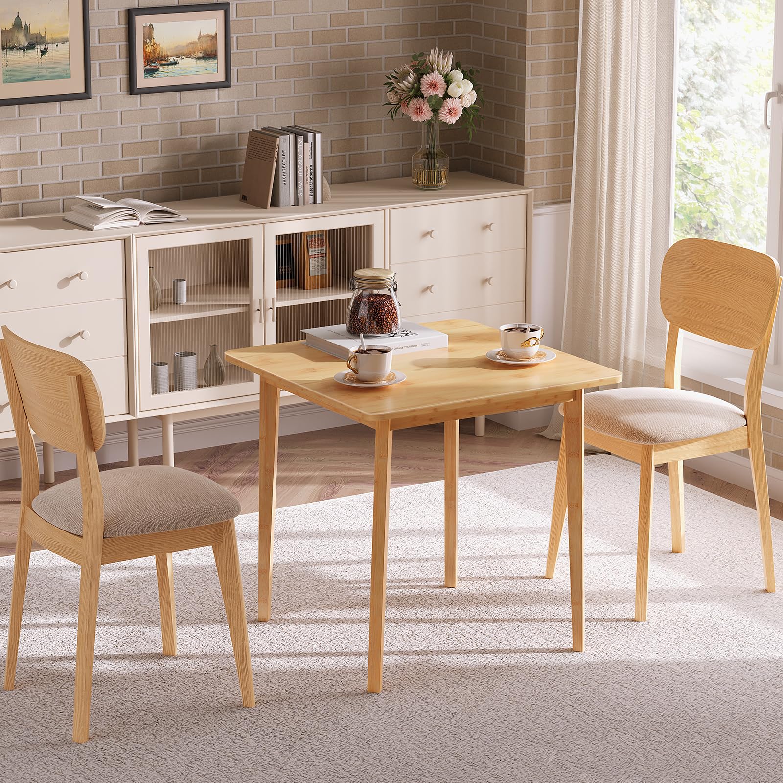 27.6" Bamboo Dining Table, Small Square Kitchen Table for 2, Writing Desk for Apartment, Natural YL70CZ01