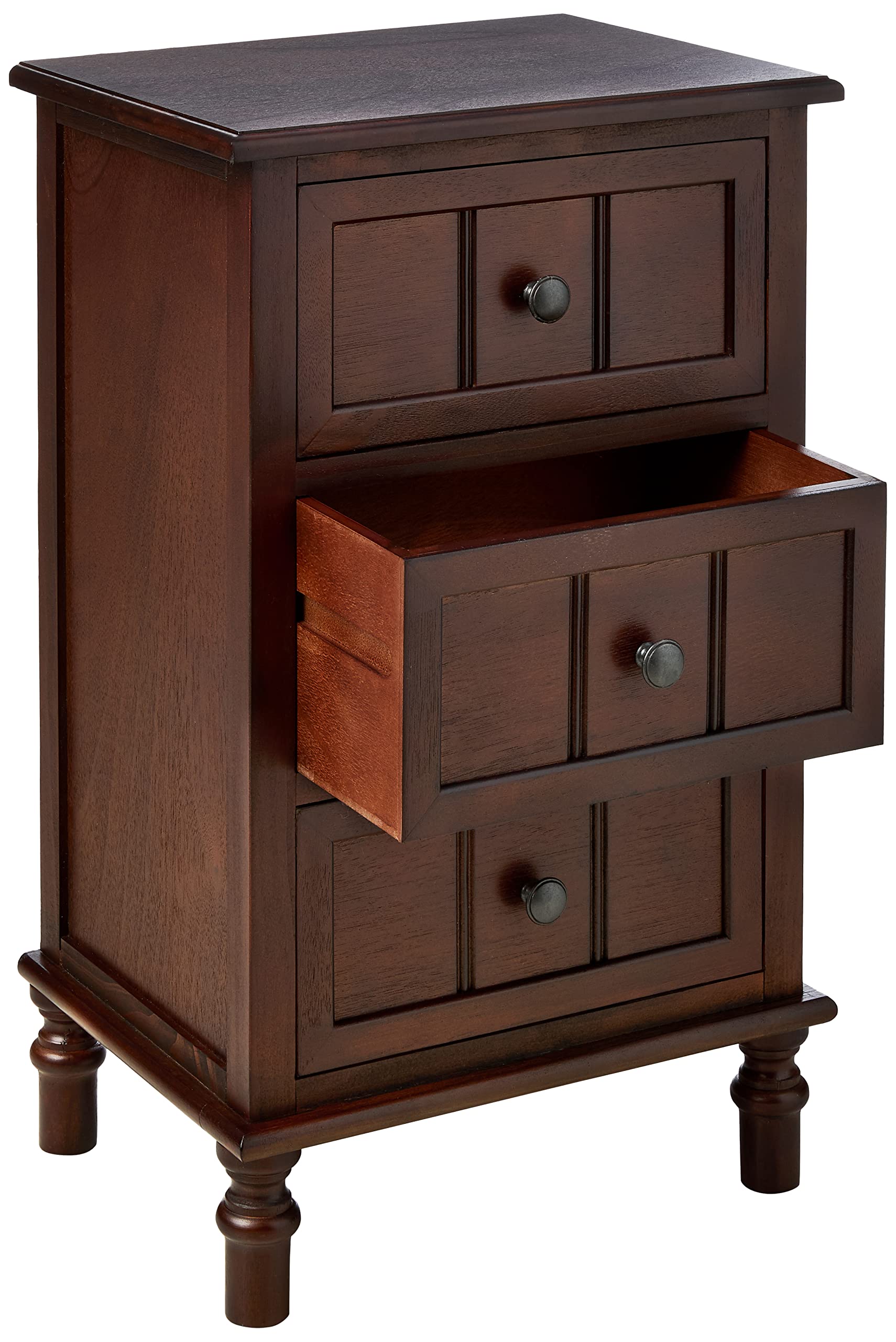 Simplify Wood Accent Cabinet Side Table with 3 Drawers, Walnut Finish, Compact Storage for Bedroom, Hallway