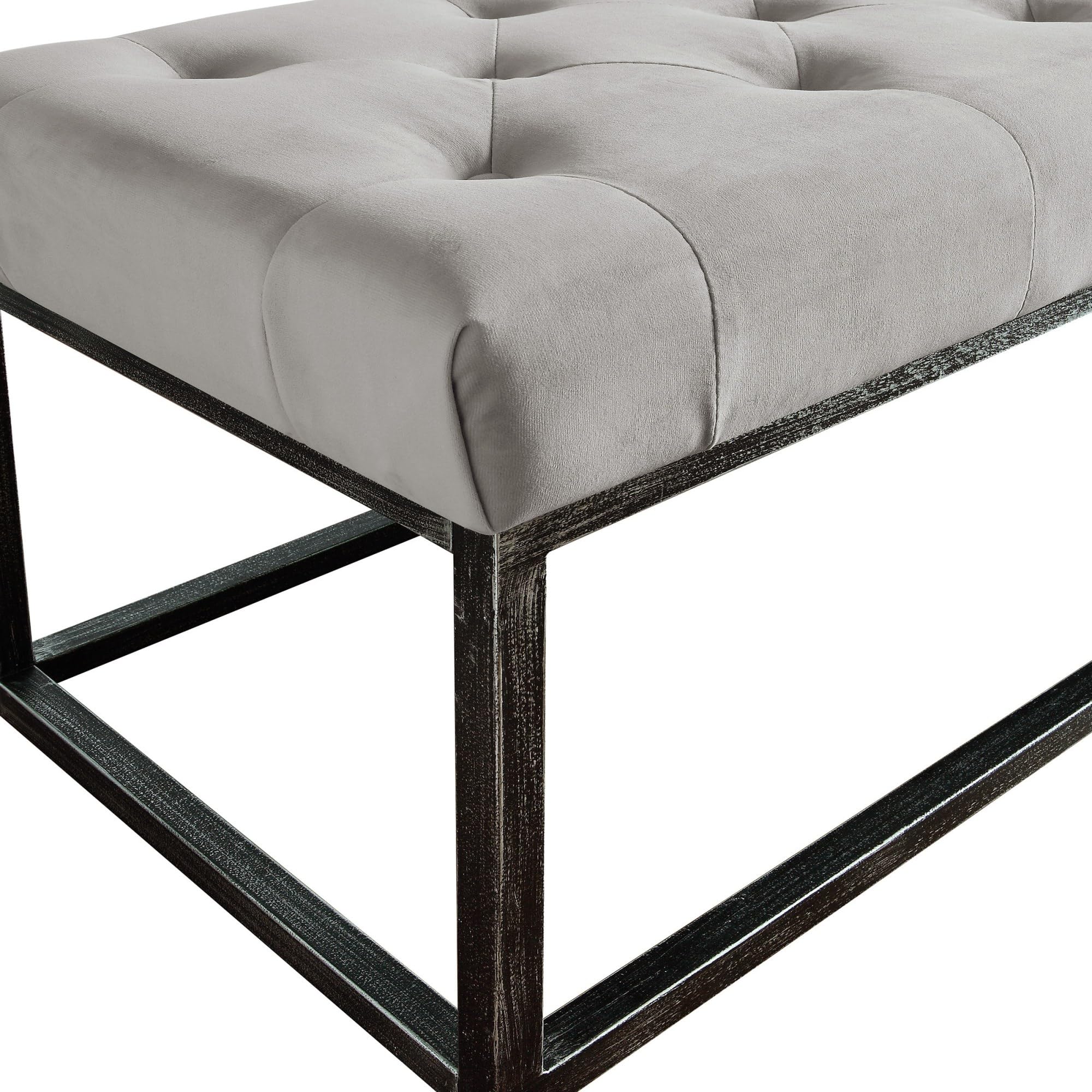 Danes Tufted Upholstered Bench with Iron Legs, Modern Pearl Gray Long Bench for Bedroom, Living Room