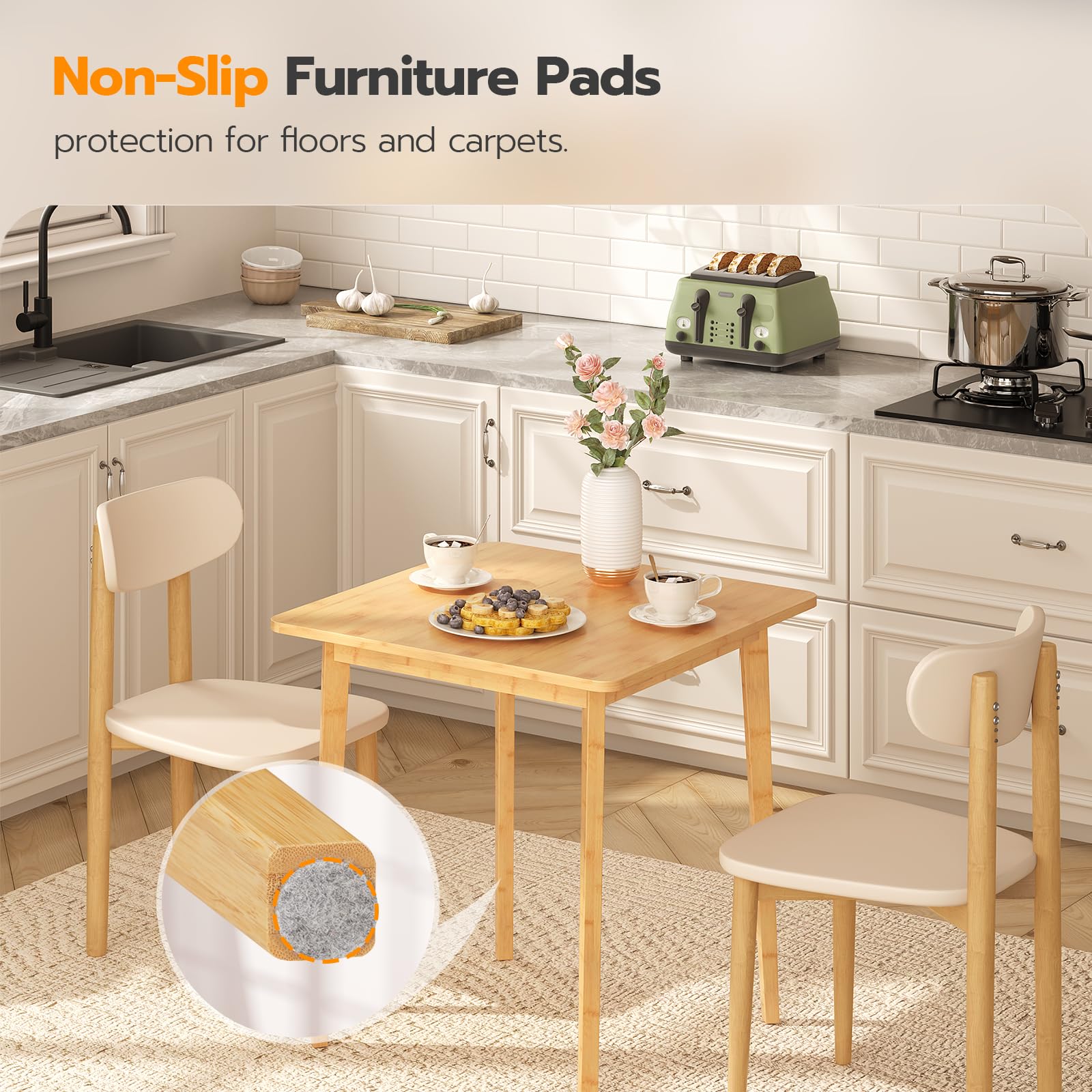 27.6" Bamboo Dining Table, Small Square Kitchen Table for 2, Writing Desk for Apartment, Natural YL70CZ01
