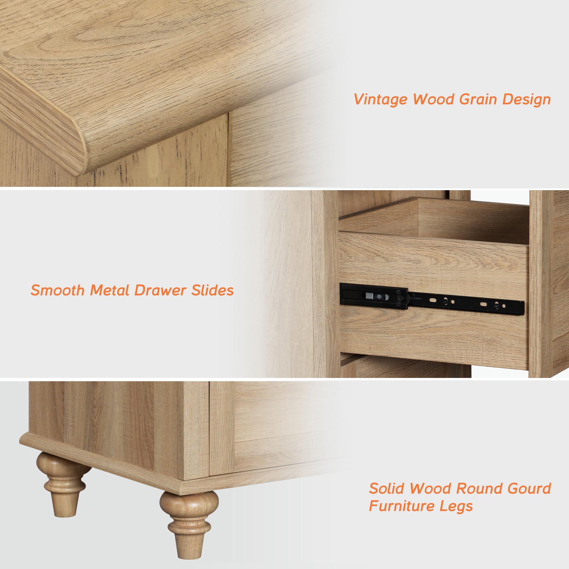 Farmhouse Coffee Table with Storage Cabinet, Rustic Wooden Center Table with Drawers for Living Room, Oak Finish
