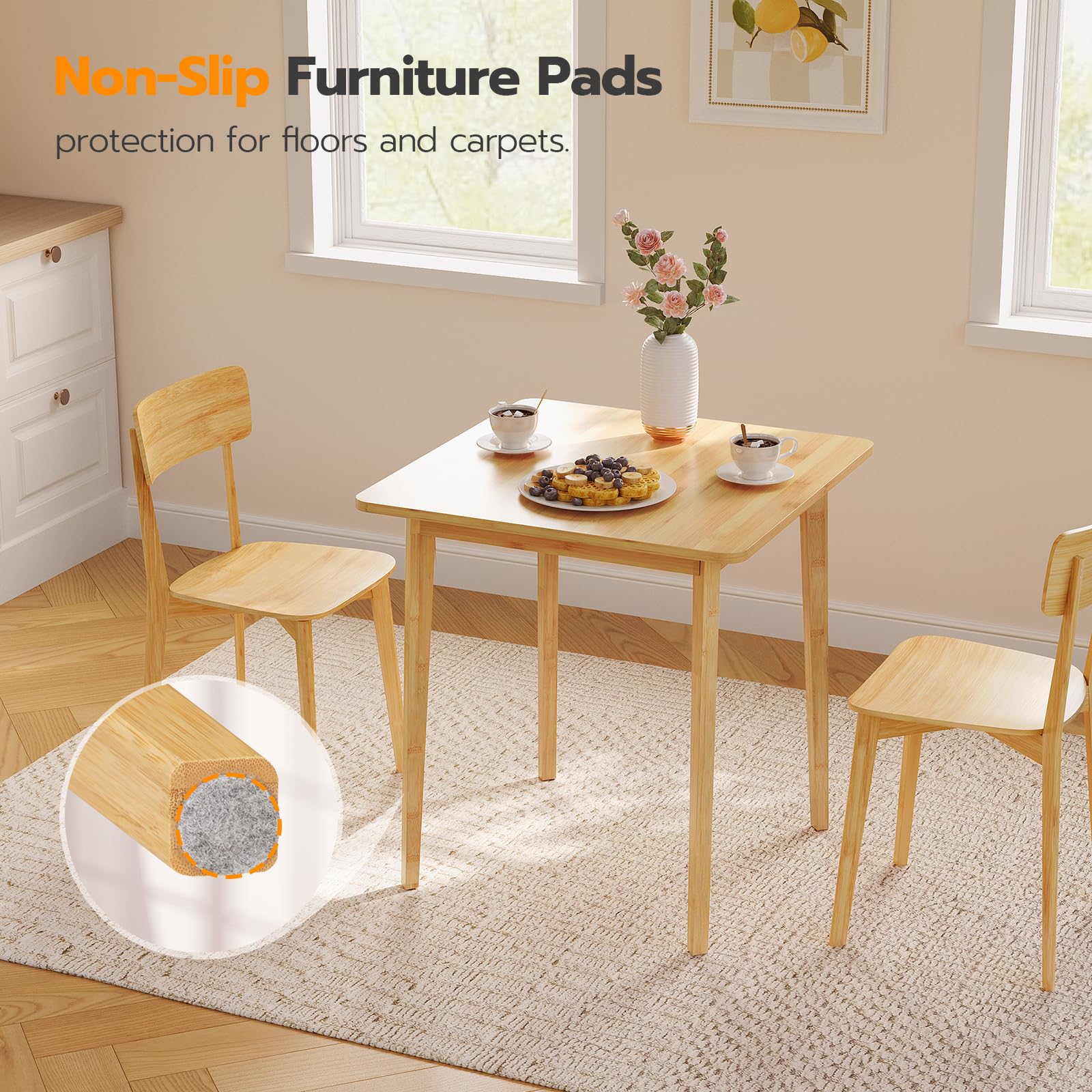 27.6" Bamboo Dining Table, Small Square Kitchen Table for 2, Writing Desk for Apartment, Natural YL70CZ01