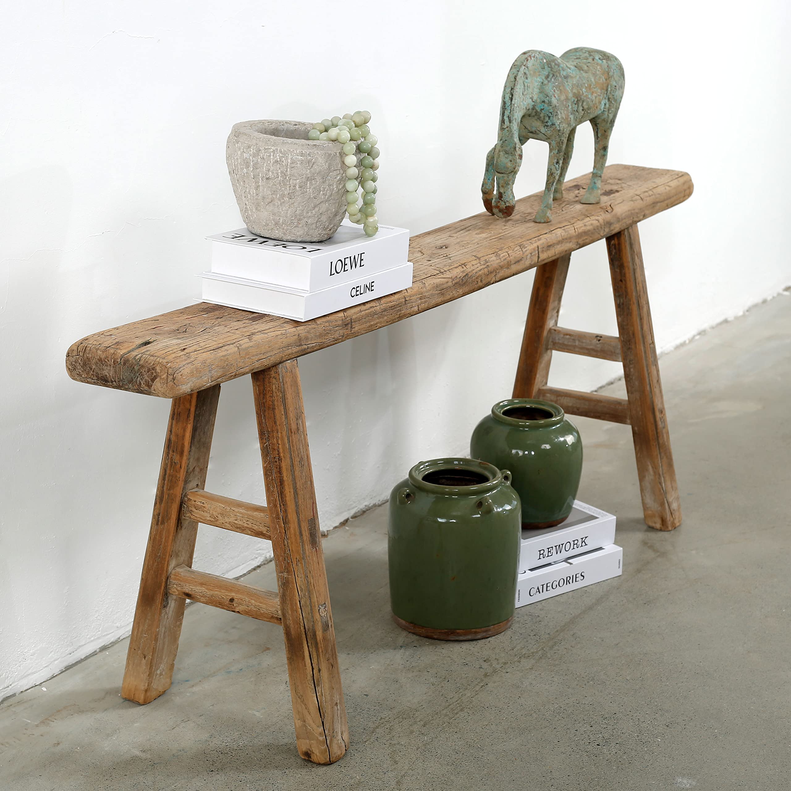 Handmade Vintage Noodle Bench, Weathered Natural Wood Seating for Entryway, Kitchen, Living Room