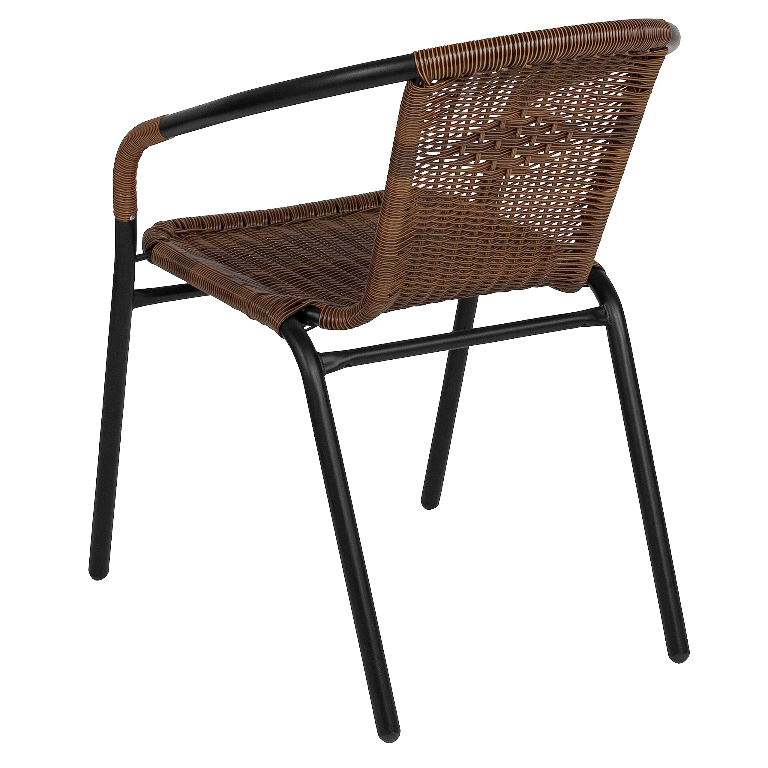 FURNIXI Set of 4 Stackable Rattan Bistro Chairs, Modern Brown Indoor/Outdoor Patio Dining Chairs for Restaurant