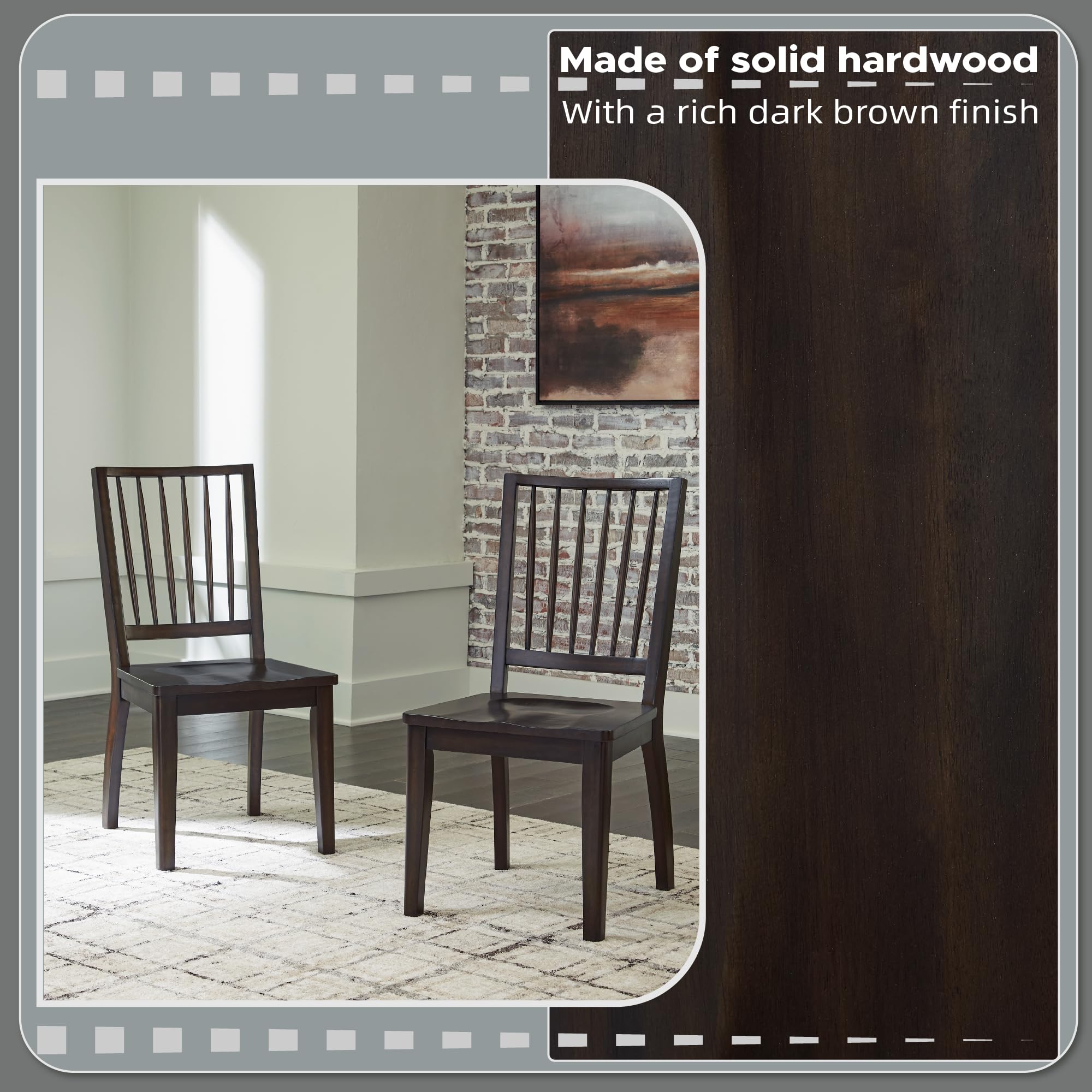 Set of 2 Casual Solid Wood Armless Dining Chairs, Contoured Seats, Modern Dark Brown Dining Room