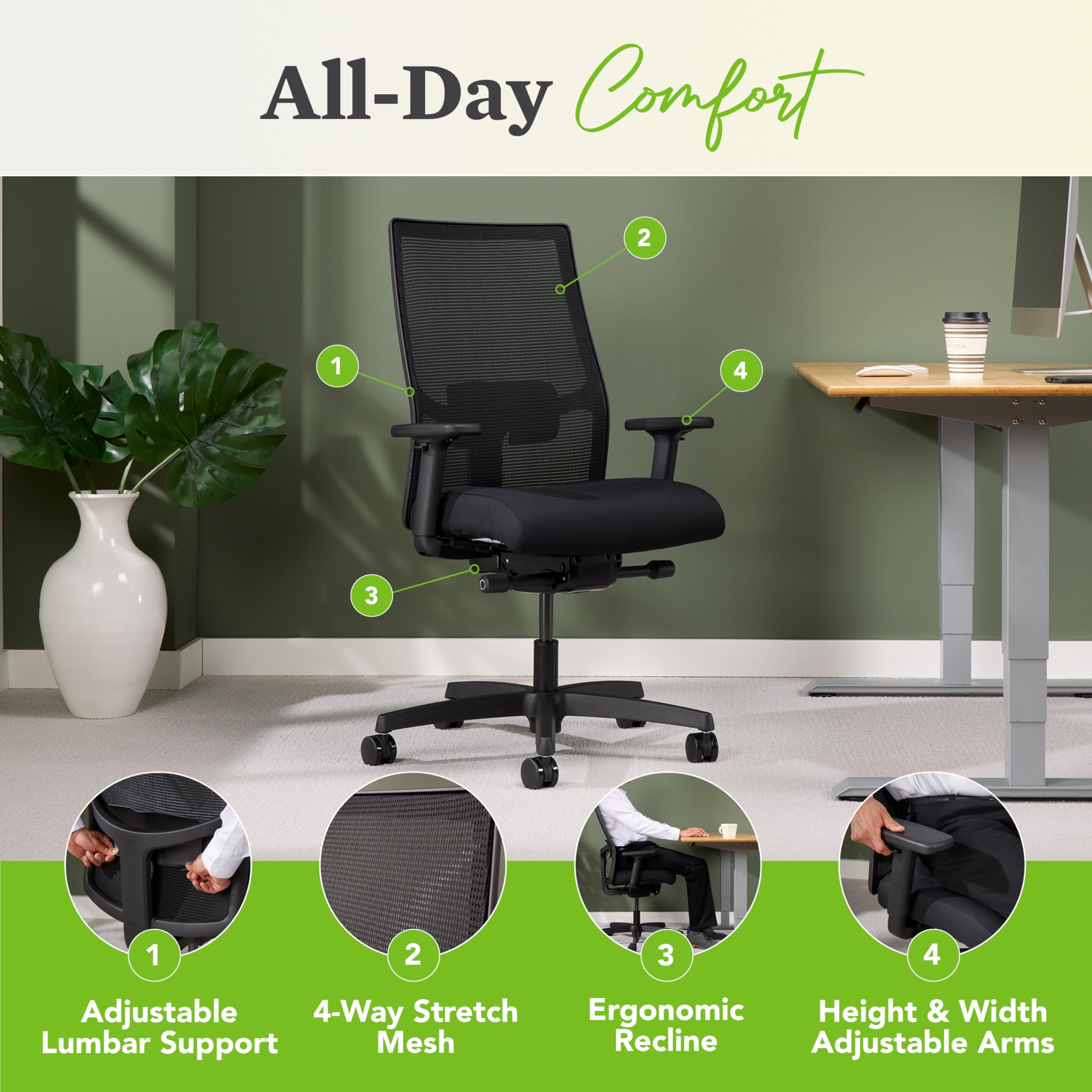 Ignition 2.0 Ergonomic Office Chair, Adjustable Tilt, Swivel Wheels, Comfortable Desk Chair for Long Hours