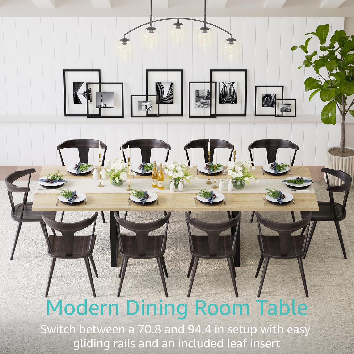 94" Expandable Dining Table for 8-10, Long Modern Farmhouse Table for Kitchen or Dining Room, Rectangular