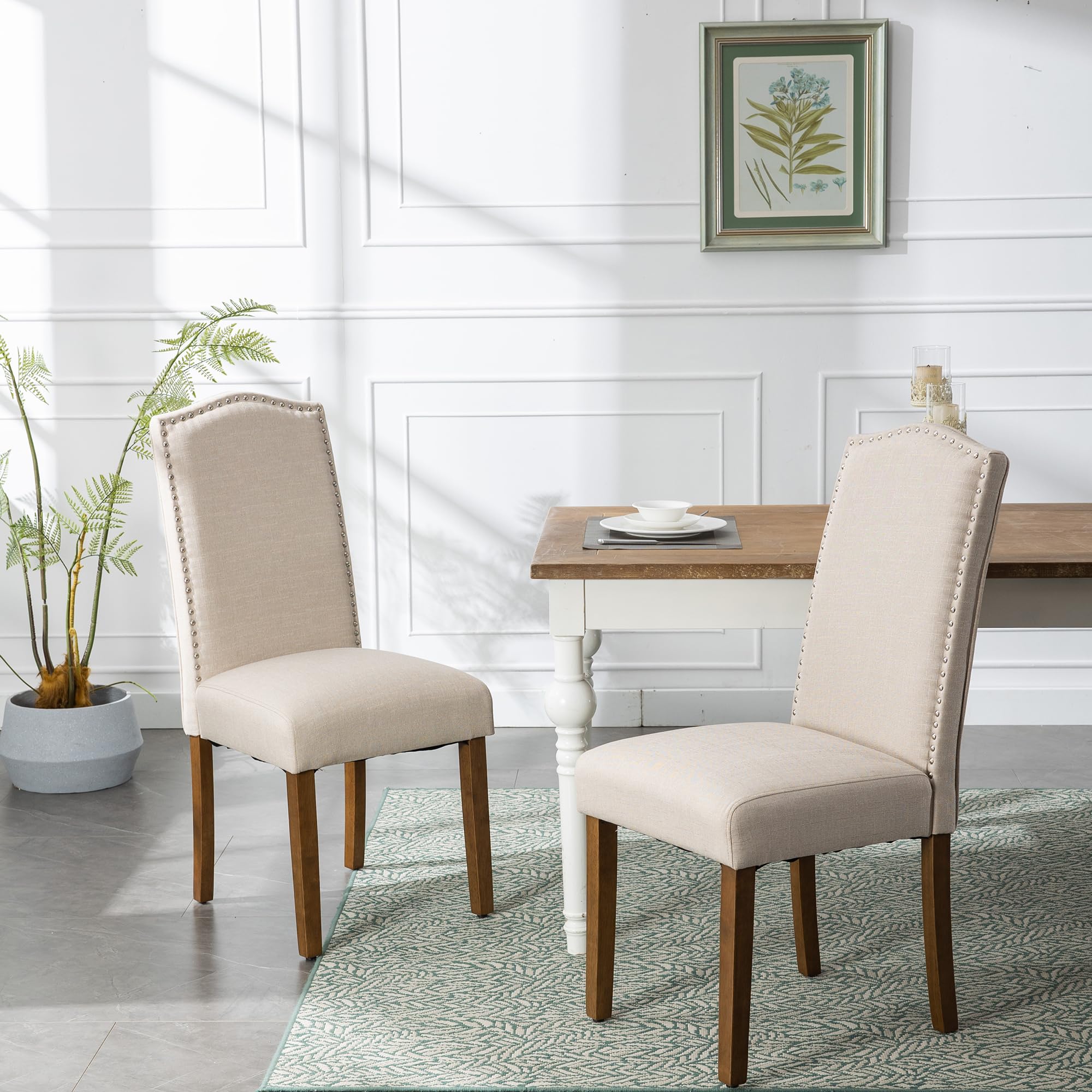 Silver Nailhead Trim Parsons Chair, Upholstered Dining Chair with Solid Wood Legs for Kitchen or Dining
