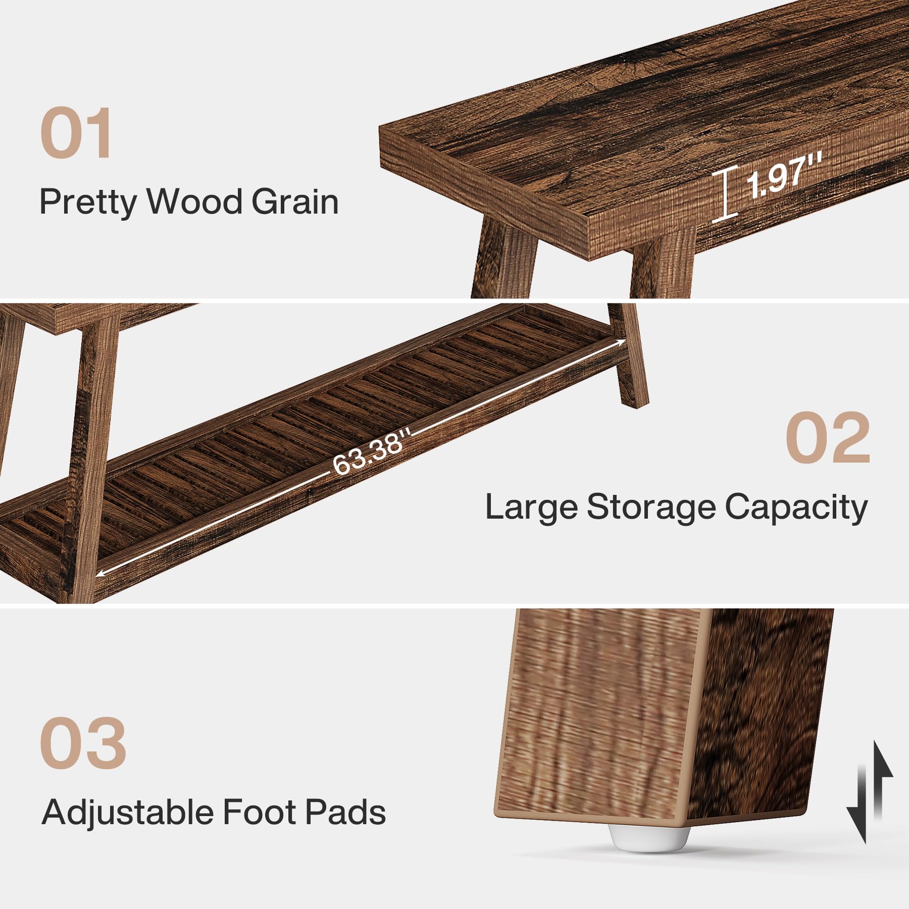 70.86" Farmhouse Console Table, 2-Tier Extra Long Entryway Sofa Table Behind Couch for Hallway, Rustic Brown