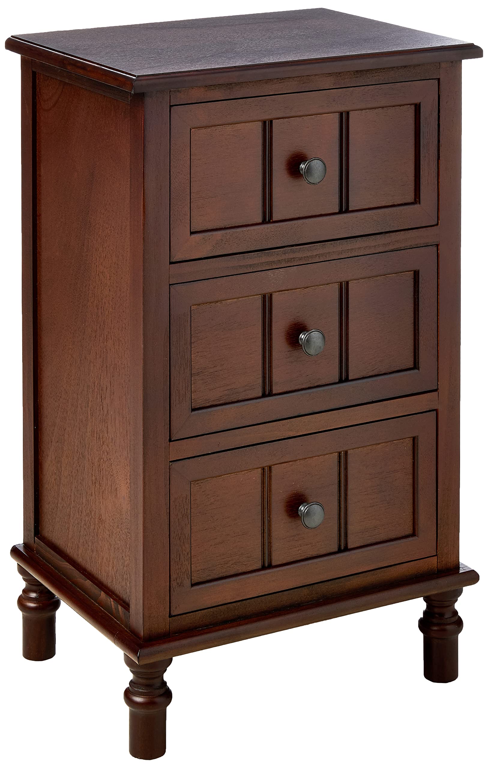 Simplify Wood Accent Cabinet Side Table with 3 Drawers, Walnut Finish, Compact Storage for Bedroom, Hallway