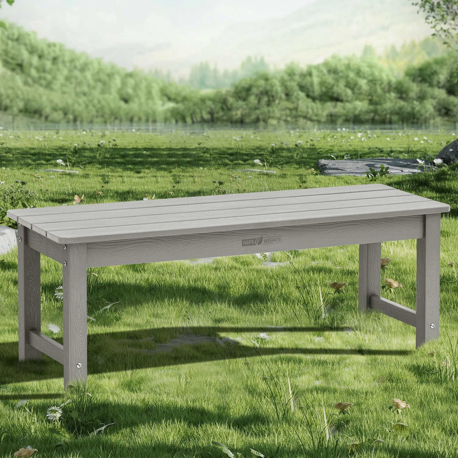 Grey Poly Lumber Outdoor Bench, Weatherproof 2-Person Patio Garden Bench, Fade & Rot Resistant Design