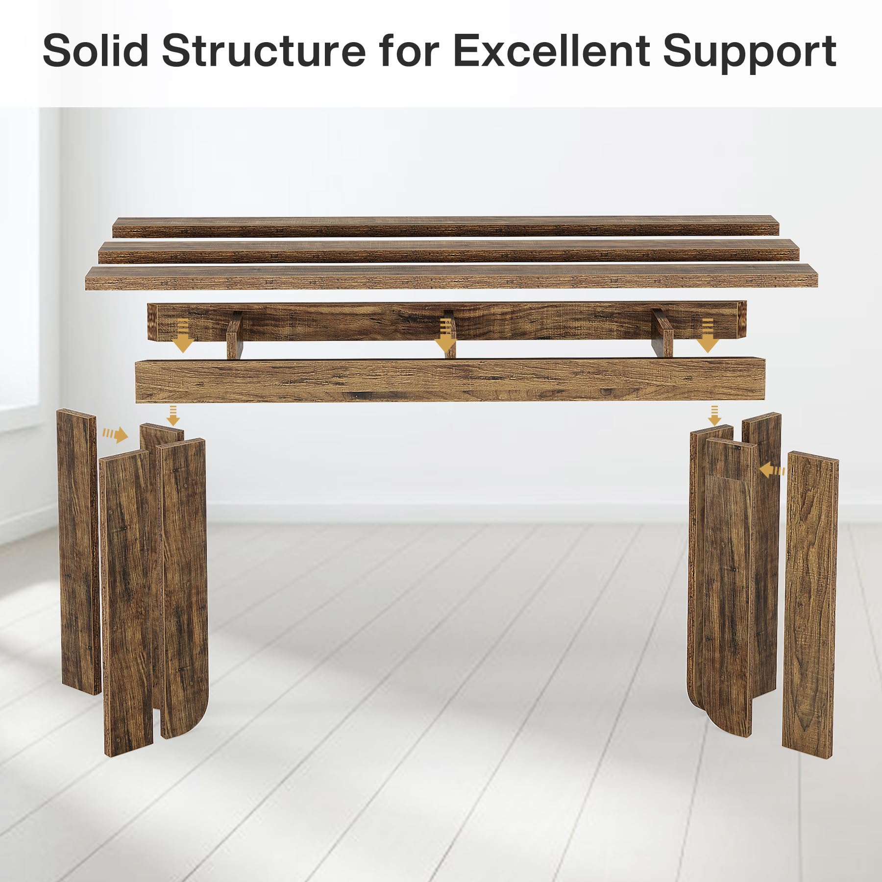 70.9" Extra Long Farmhouse Console Table, Wooden Sofa Table with Wide Top & Sturdy Pedestal for Living Room, Brown