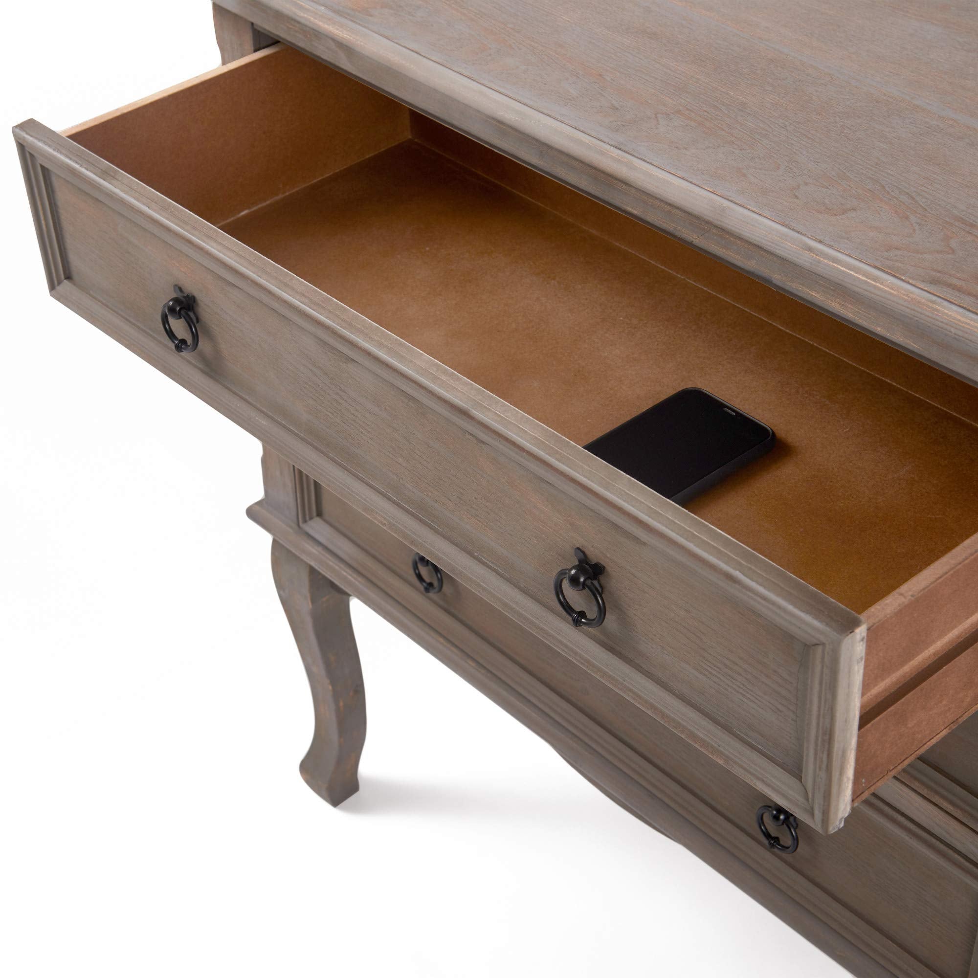 Thomas Antique 3-Drawer Country Dresser Chest, Grey Nightstand with Black Ring Handles for Living Room