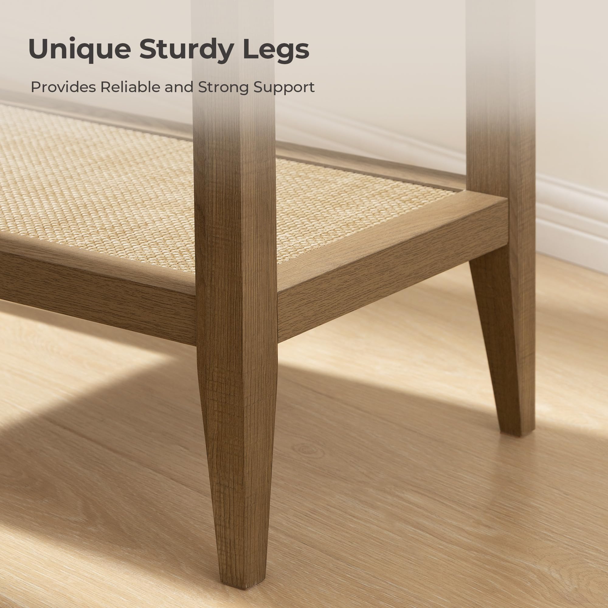 Boho Rattan Nightstand Set of 2, Narrow Side Tables with Storage Shelves for Small Living Spaces