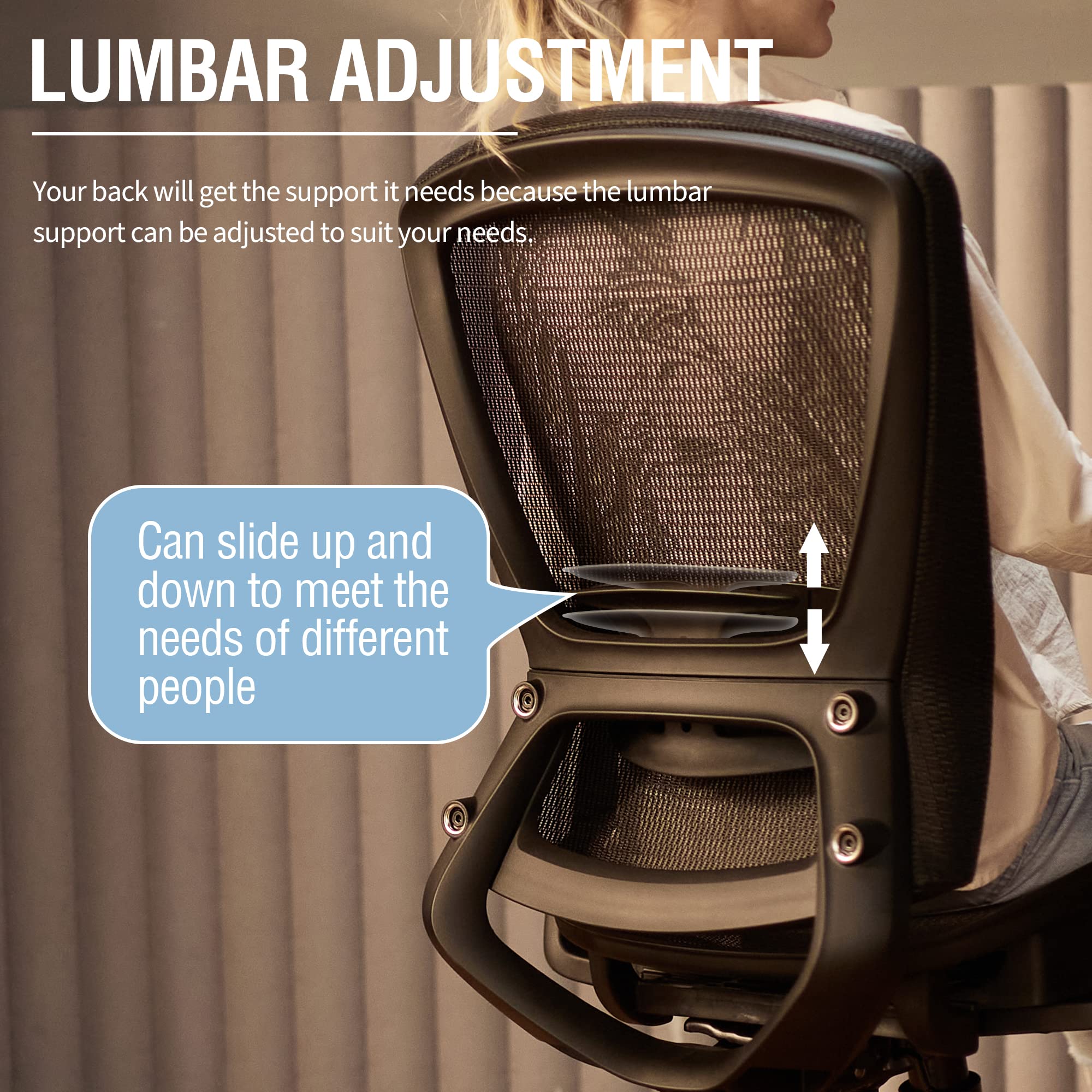 Ergonomic Mesh Office Chair with Lumbar & Armrests, Tilt Function, Wide Seat Swivel Task Chair, Black