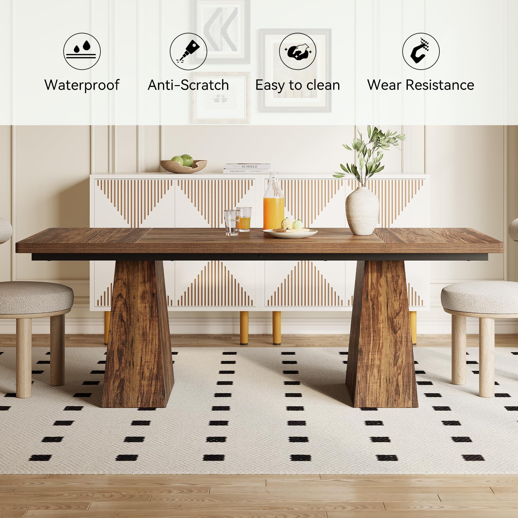 TREE 6-Person Dining Table, Rectangle Wooden Table with Heavy-Duty Legs for Kitchen or Dining Room, Brown