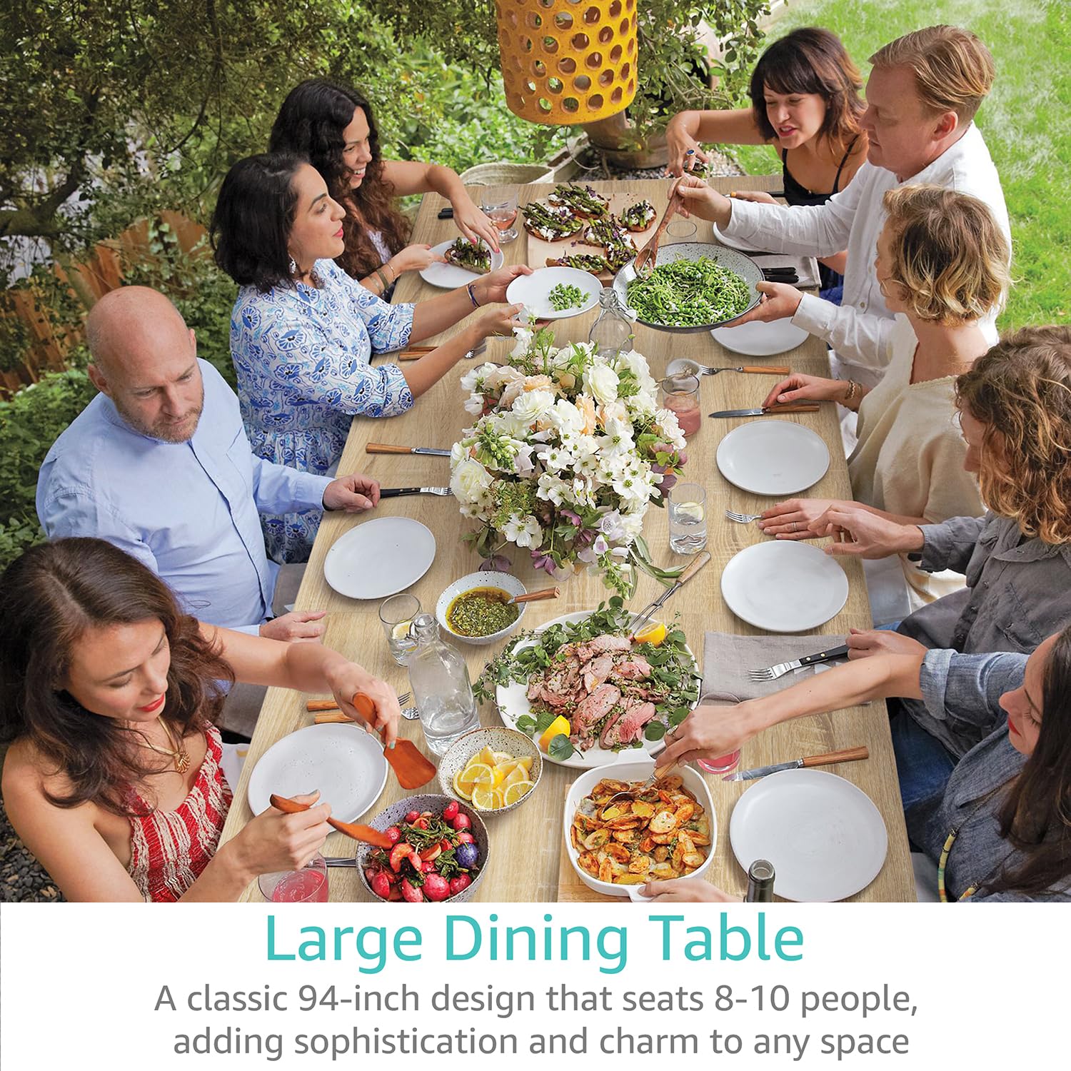 94" Expandable Dining Table for 8-10, Long Modern Farmhouse Table for Kitchen or Dining Room, Rectangular
