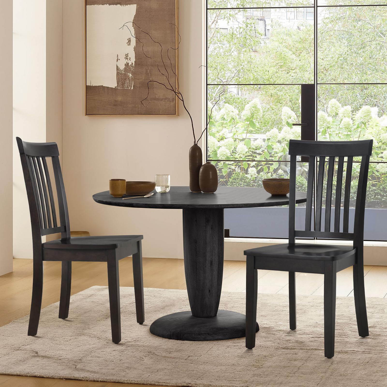 Set of 6 Windsor Spindle Back Dining Chairs, Farmhouse Wooden Side Chairs for Kitchen, Dark Brown
