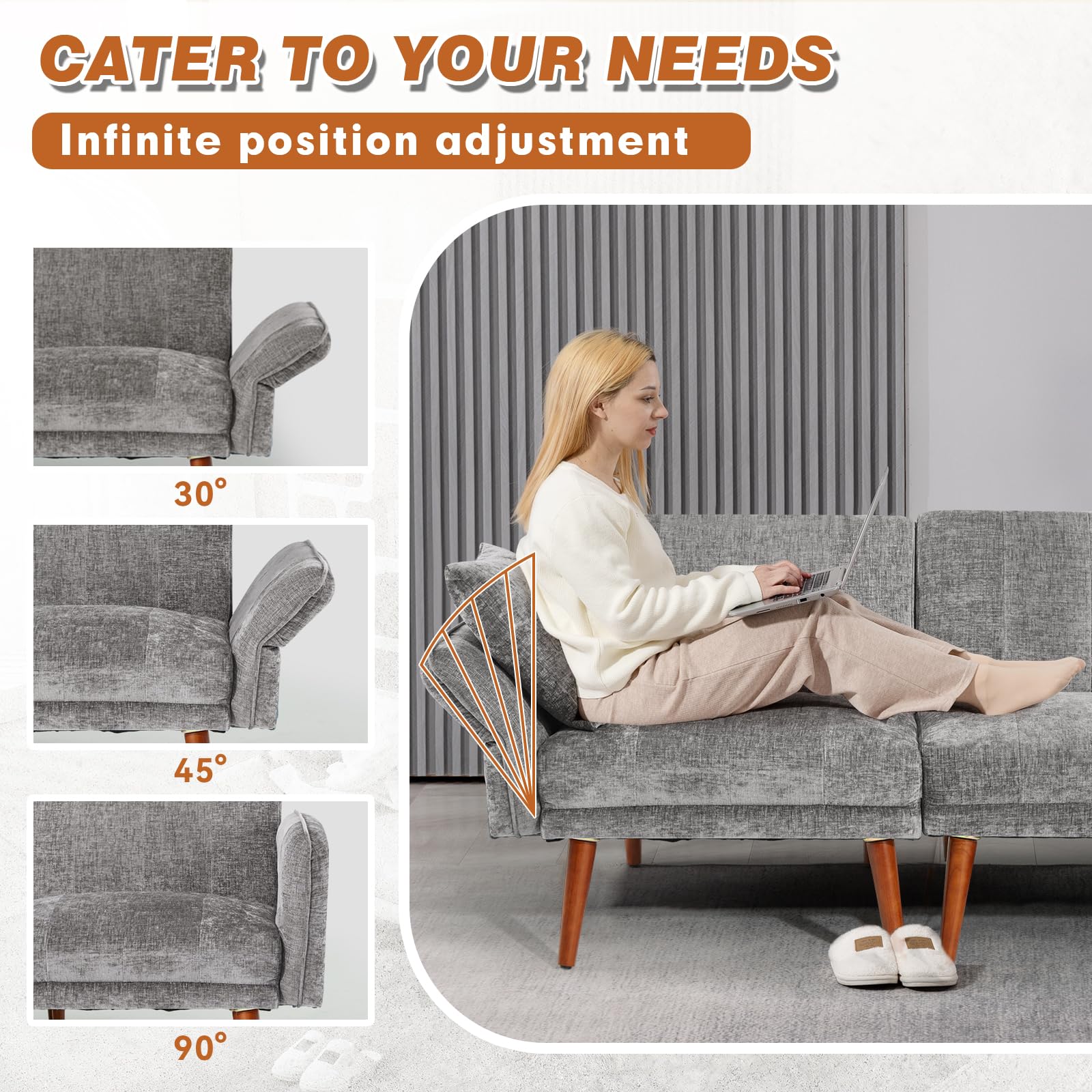 60.2" Modern Loveseat Sofa – Grey Chenille Upholstered 2-Seater Couch for Bedroom, Office or Living Room