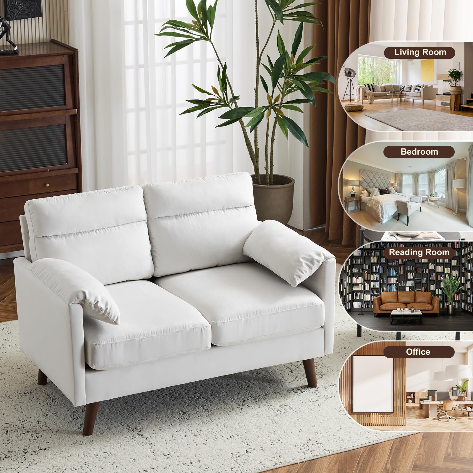 48.8" Mini Loveseat Sofa – Suede Nap Upholstered Couch for Small Living Spaces, Apartments & Home Offices, Beige