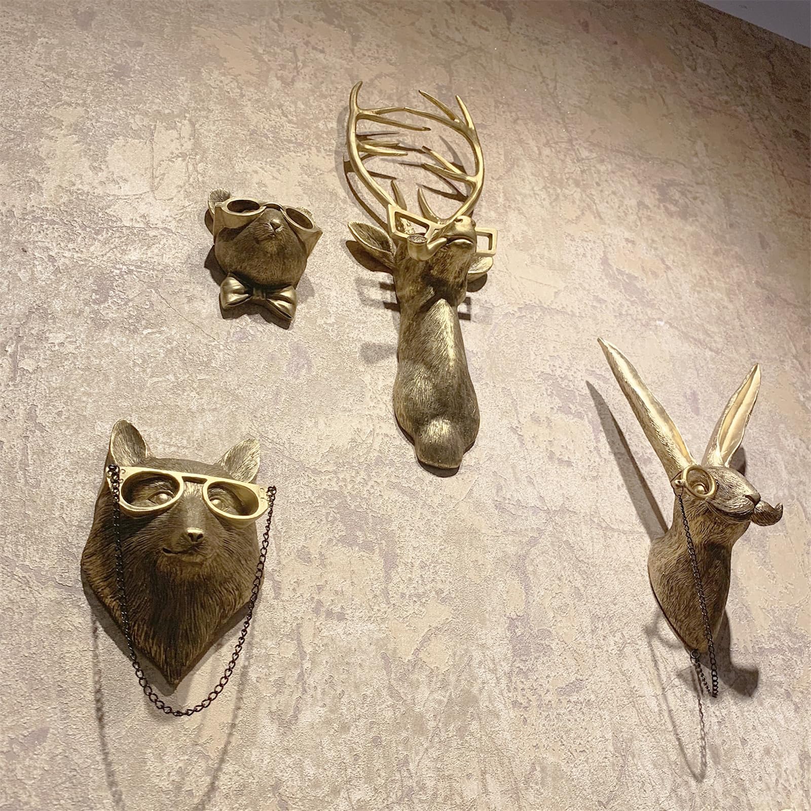 5-Piece Faux Animal Head Wall Décor – Resin Deer Head Sculptures for Living Room, Kitchen, Bedroom or Gift