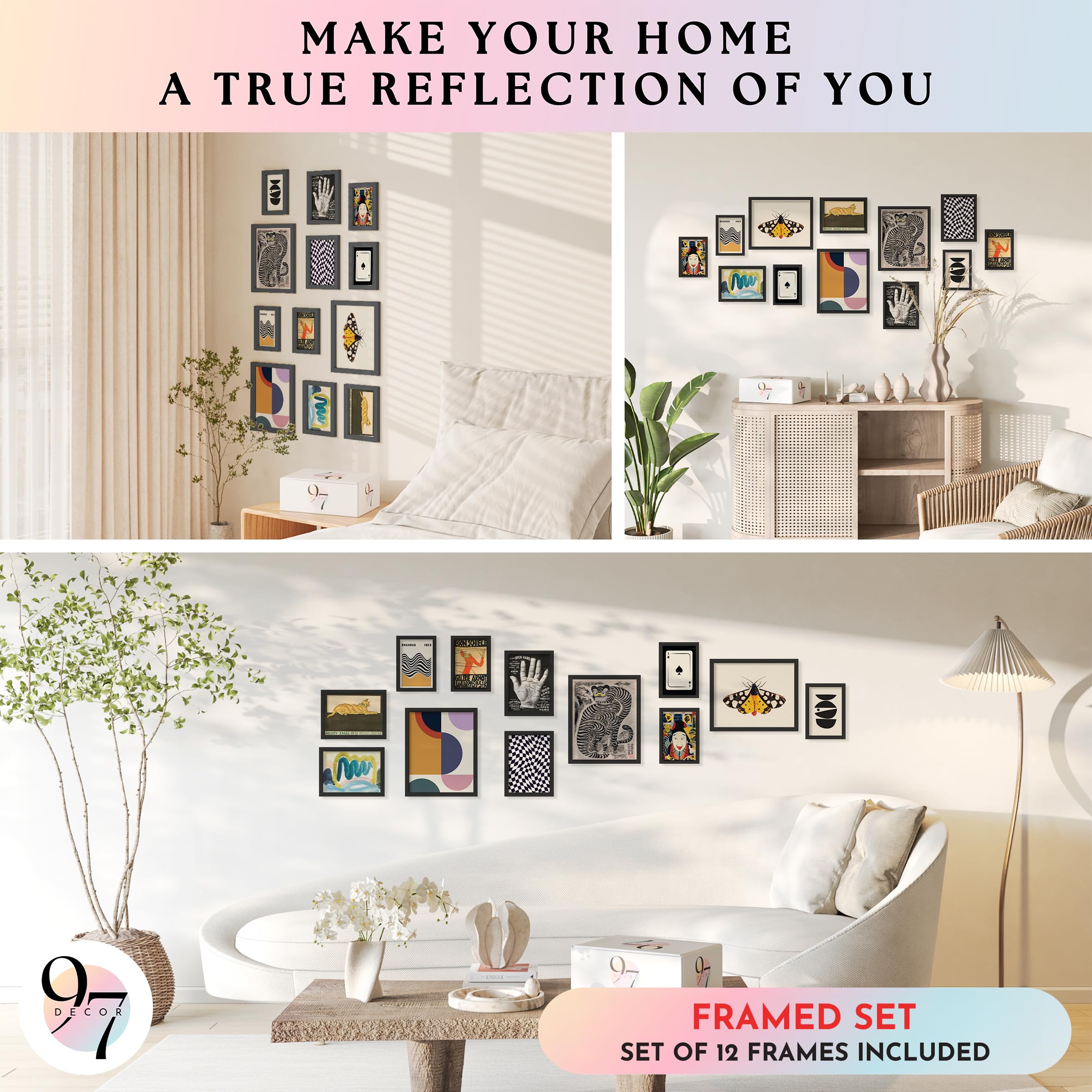 Framed Eclectic Wall Art – Maximalist Colorful Prints for Aesthetic Wall Décor, Gallery Room or Bedroom (Black Frame)