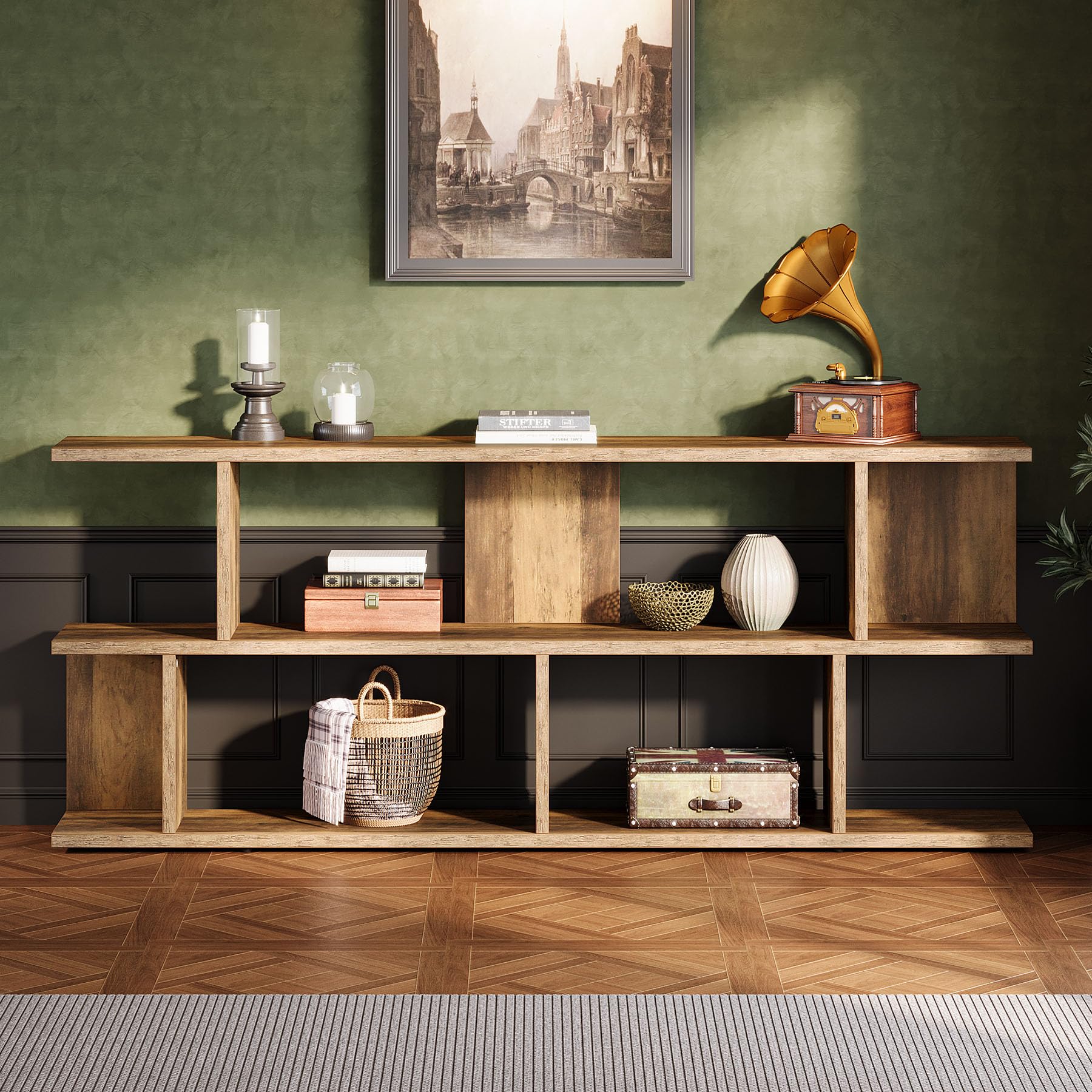 71" Farmhouse Sofa Table, 3-Tier Extra Long Entryway Console with Open Storage for Hallway, Entry, or Living Room