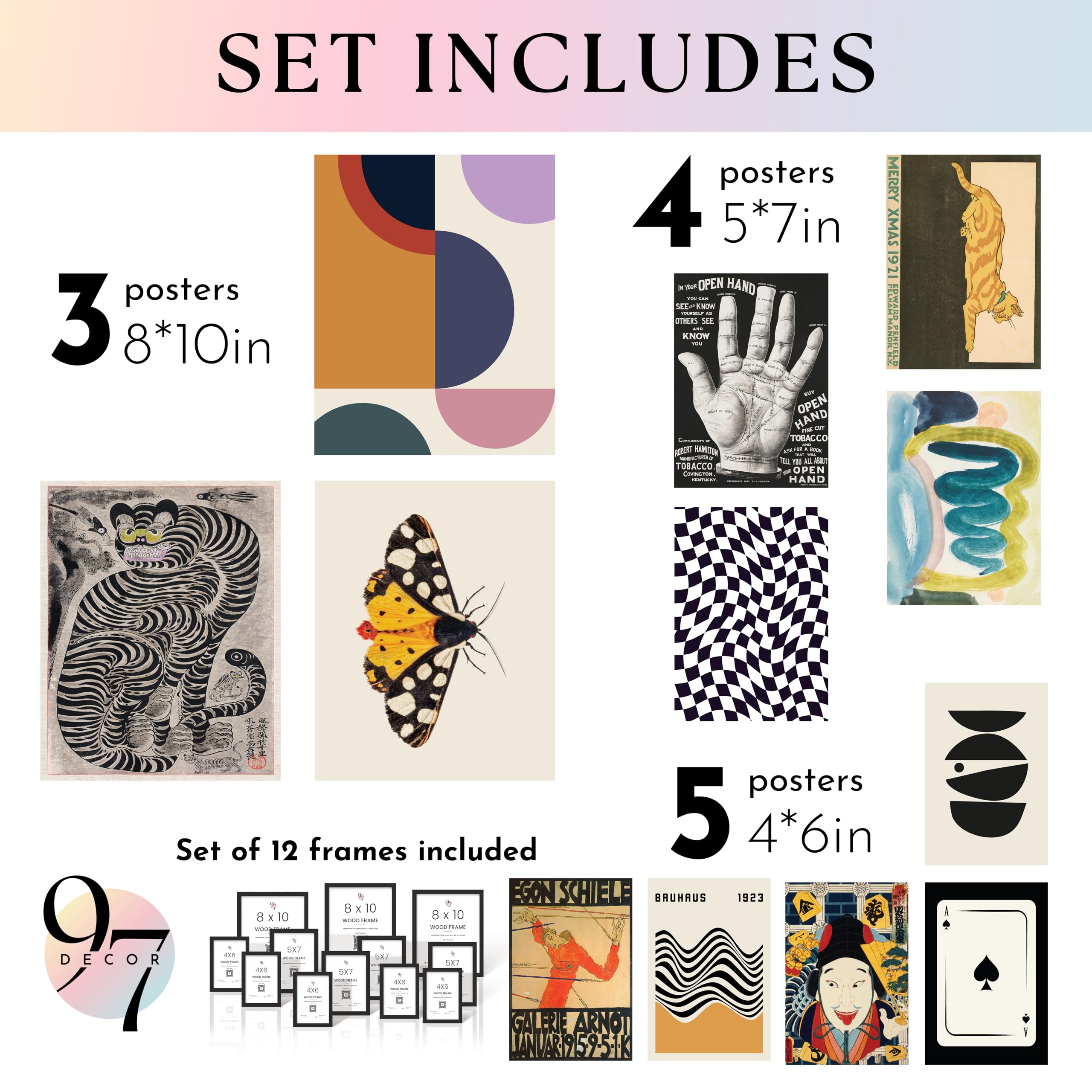Framed Eclectic Wall Art – Maximalist Colorful Prints for Aesthetic Wall Décor, Gallery Room or Bedroom (Black Frame)