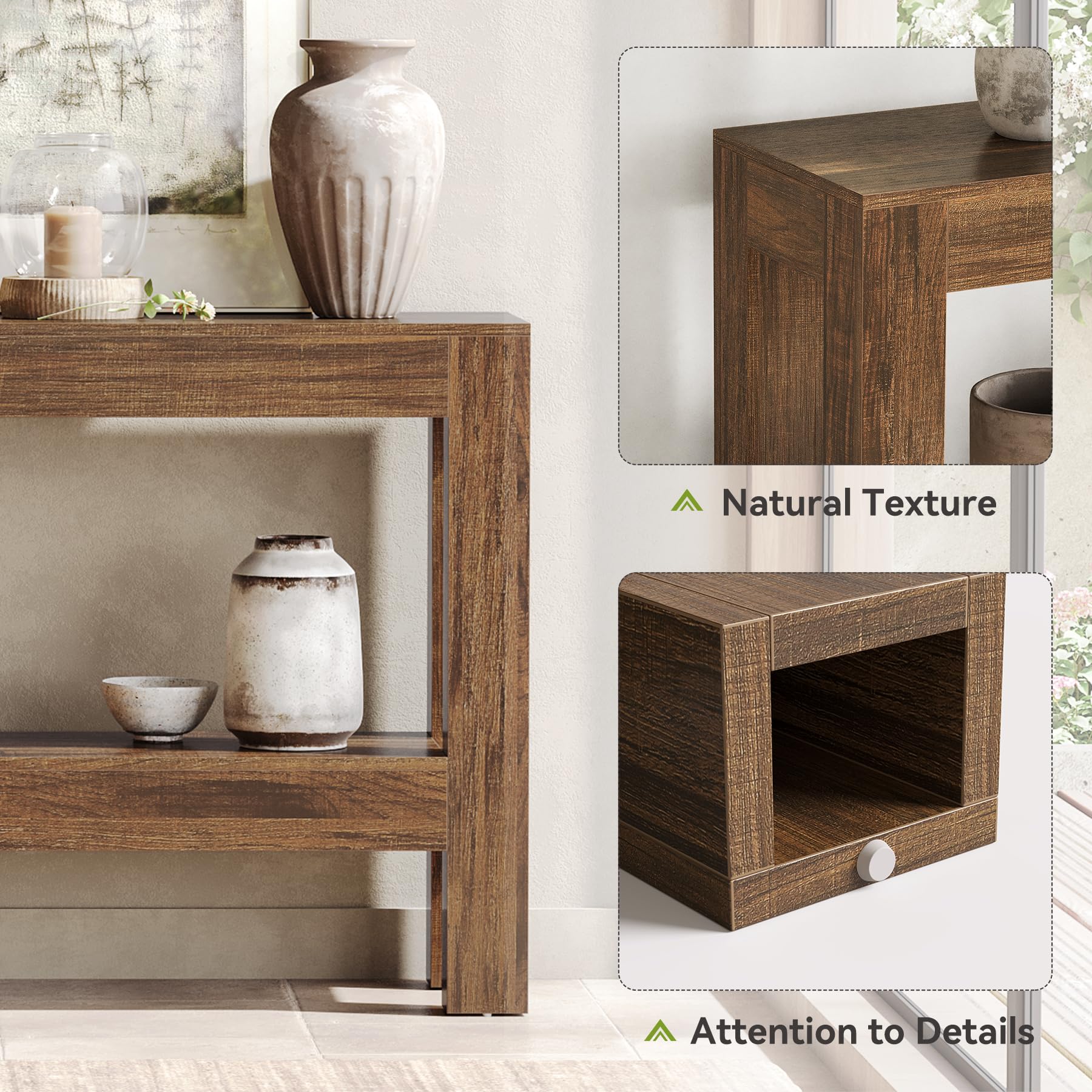 63" Narrow Console Table with 2-Tier Shelves, Farmhouse Wooden Entryway Table for Sofa, Hallway, or Living Room