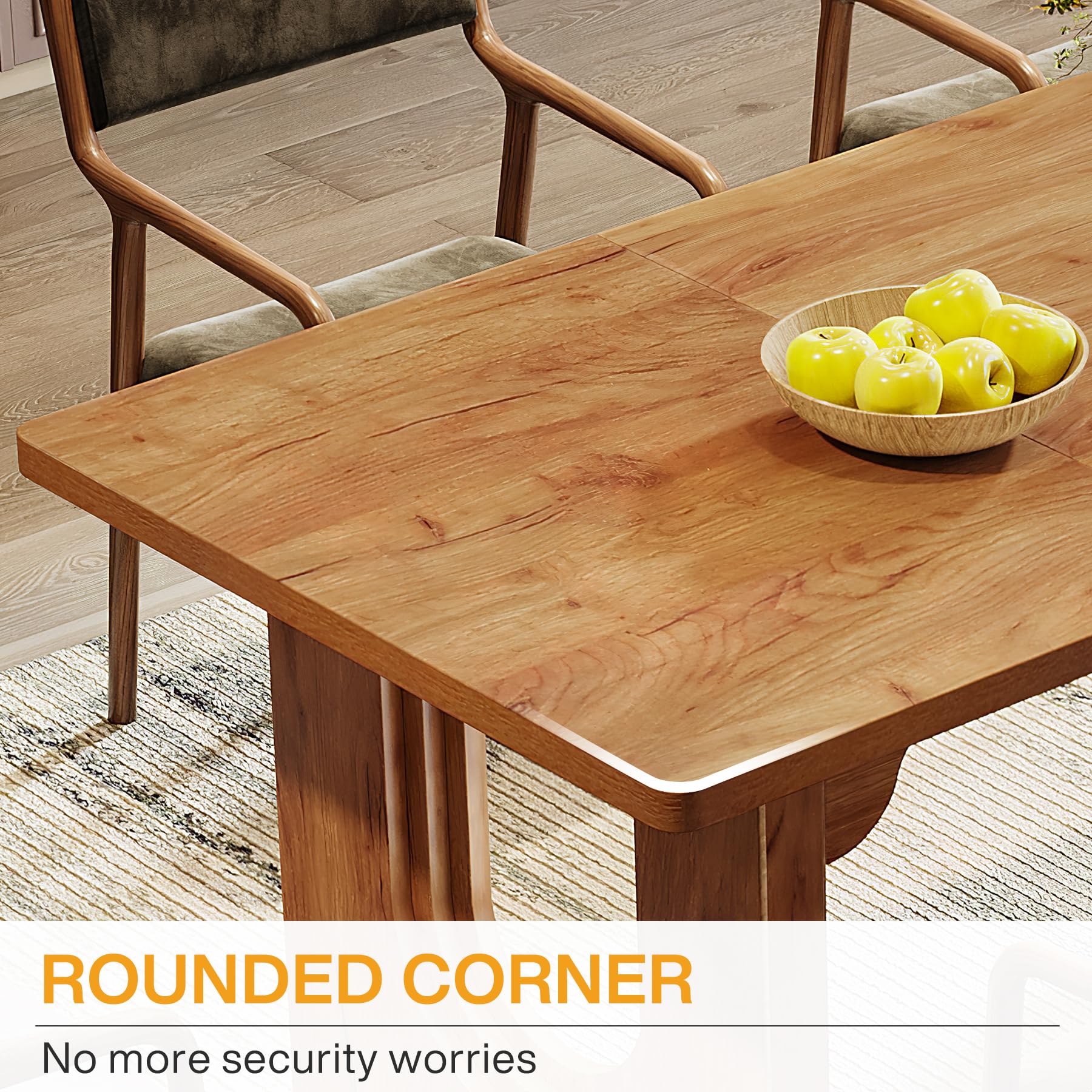 71" Large Dining Table for 6-8, Rustic Brown Rectangular Table with Wood Pedestal for Kitchen or Living Room