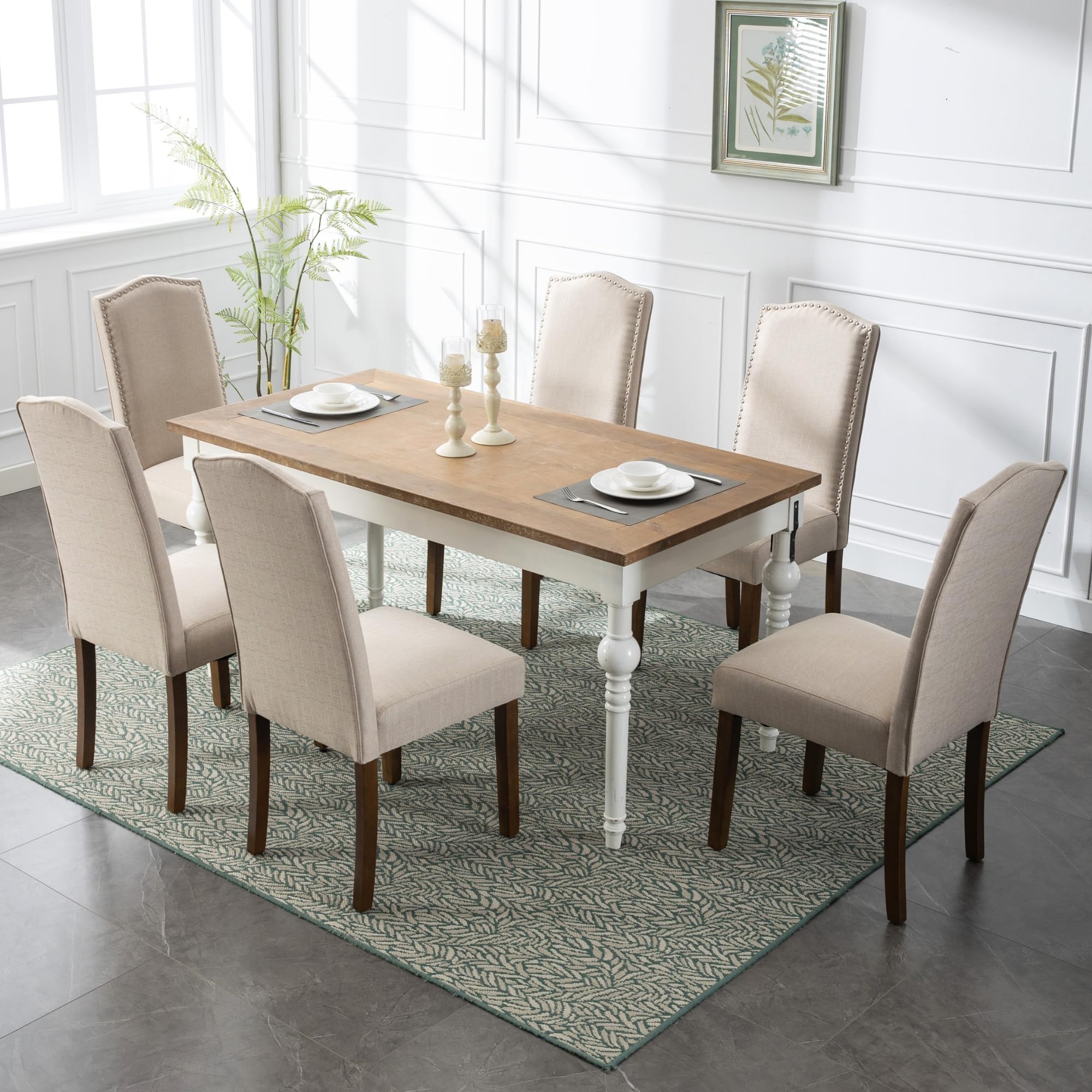 Silver Nailhead Trim Parsons Chair, Upholstered Dining Chair with Solid Wood Legs for Kitchen or Dining