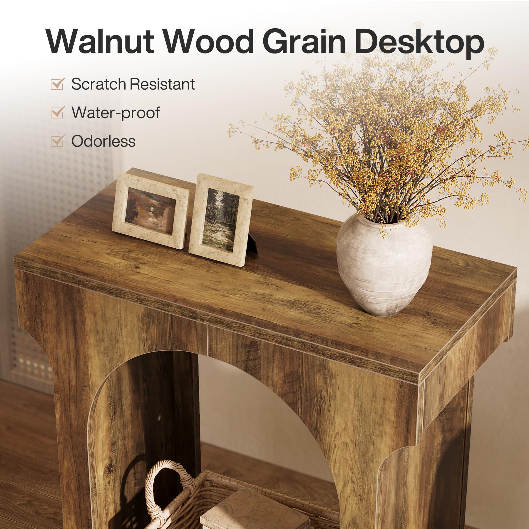 Rustic Brown Wood End Table Set of 2, Narrow Side Tables with Storage Space for Bedroom or Living Room