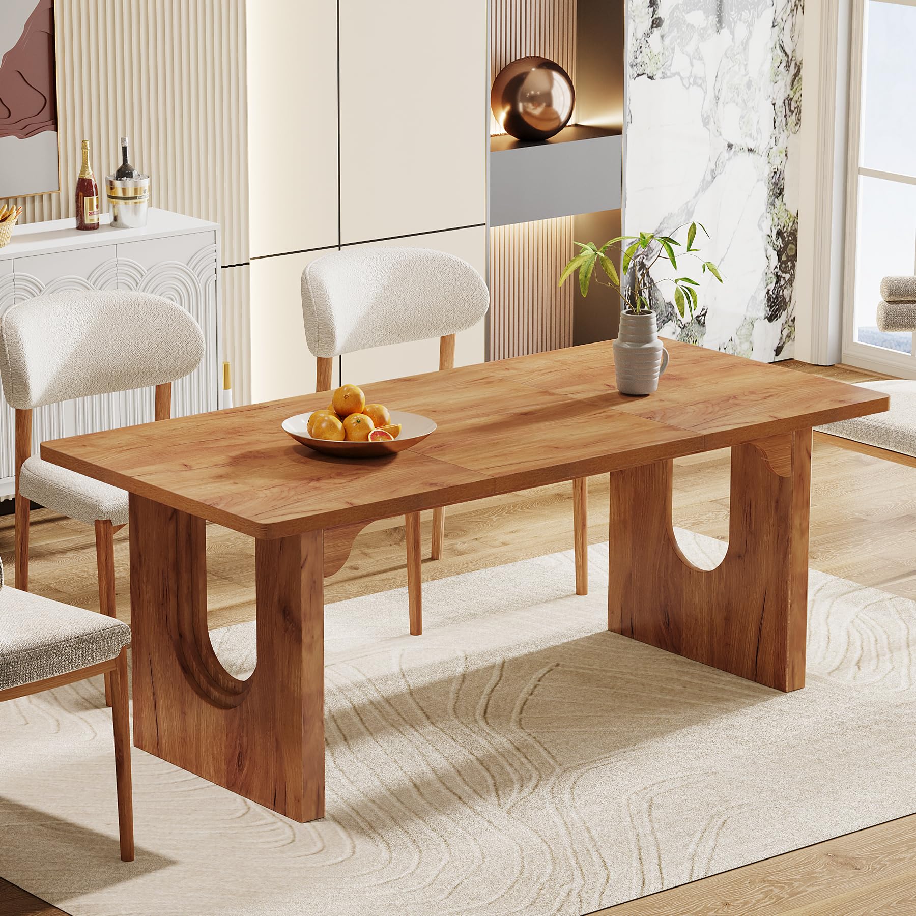 71" Large Dining Table for 6-8, Rustic Brown Rectangular Table with Wood Pedestal for Kitchen or Living Room