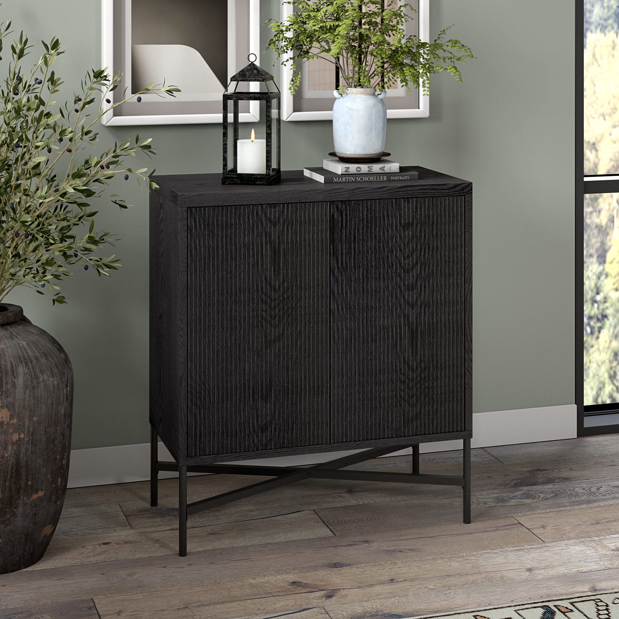 Brighton Accent Cabinet, 28" Wide Wooden Storage Cabinet with Doors and Drawers for Living Room, Kitchen, Black