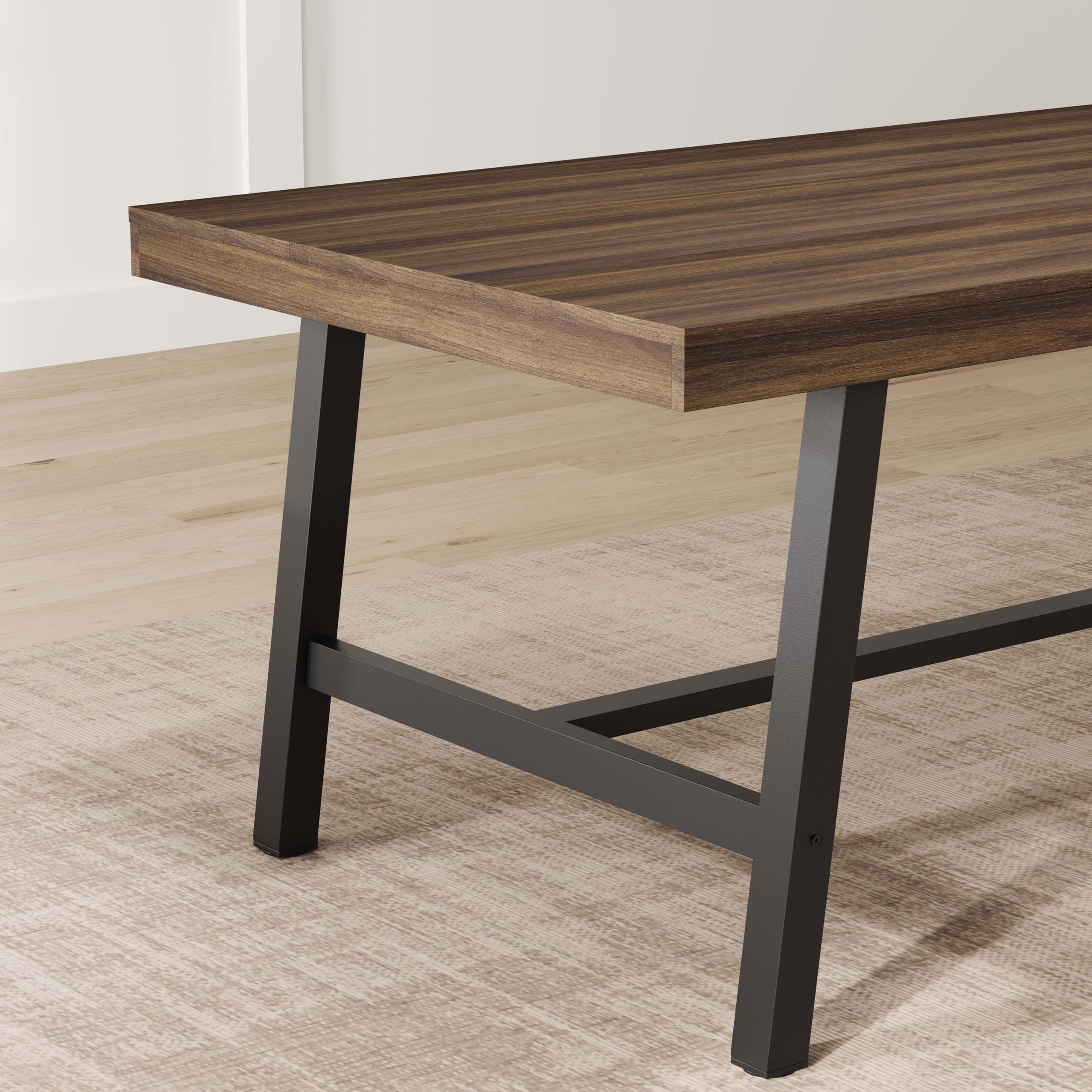 70.87" Long Dining Table, Rustic Brown Wooden Kitchen Table with Metal Frame, Seats 6-8 People Comfortably