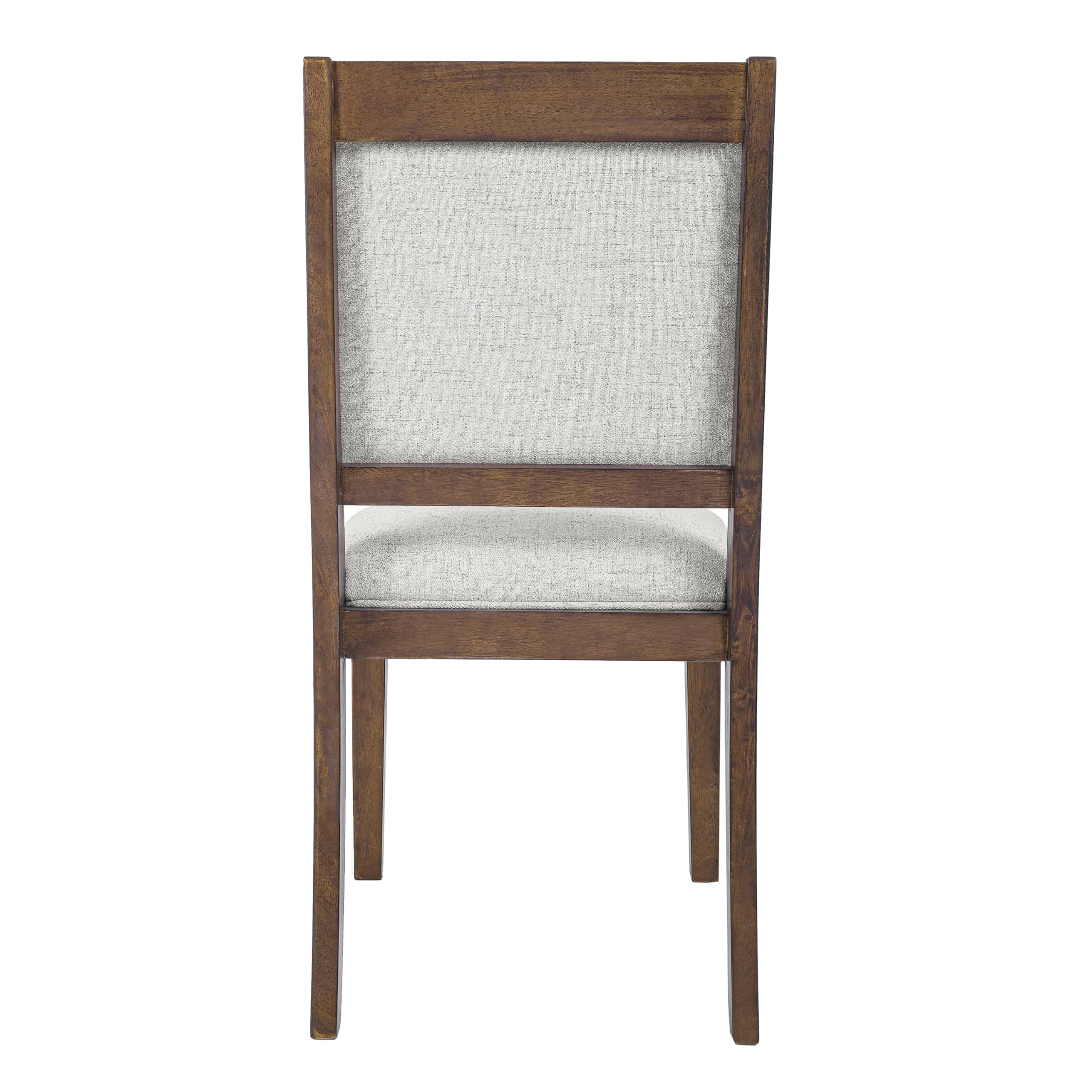 Set of 2 Open Back Dining Chairs, Solid Wood Frame Upholstered in Neutral Fabric for Kitchen or Dining