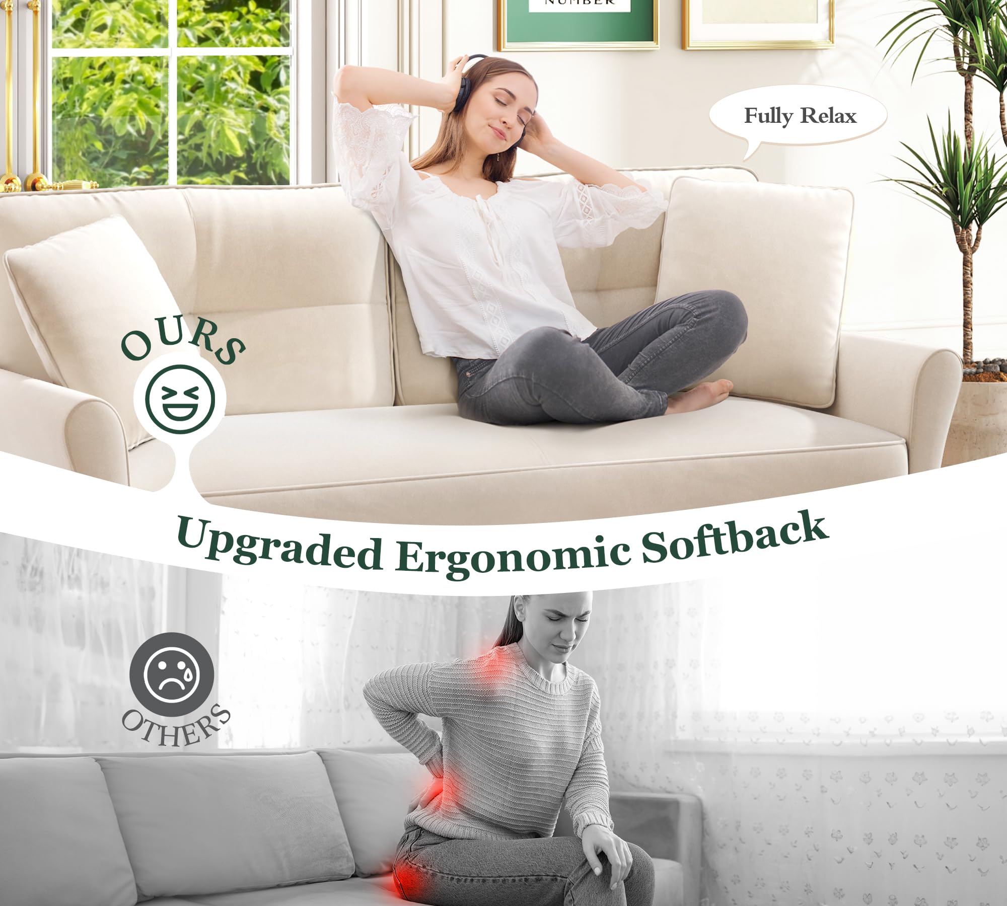 69" Small White Loveseat Sofa with 2 Pillows, Tool-Free Assembly, 700lb Load Mini Couch for Bedroom, Living Room, Cozy