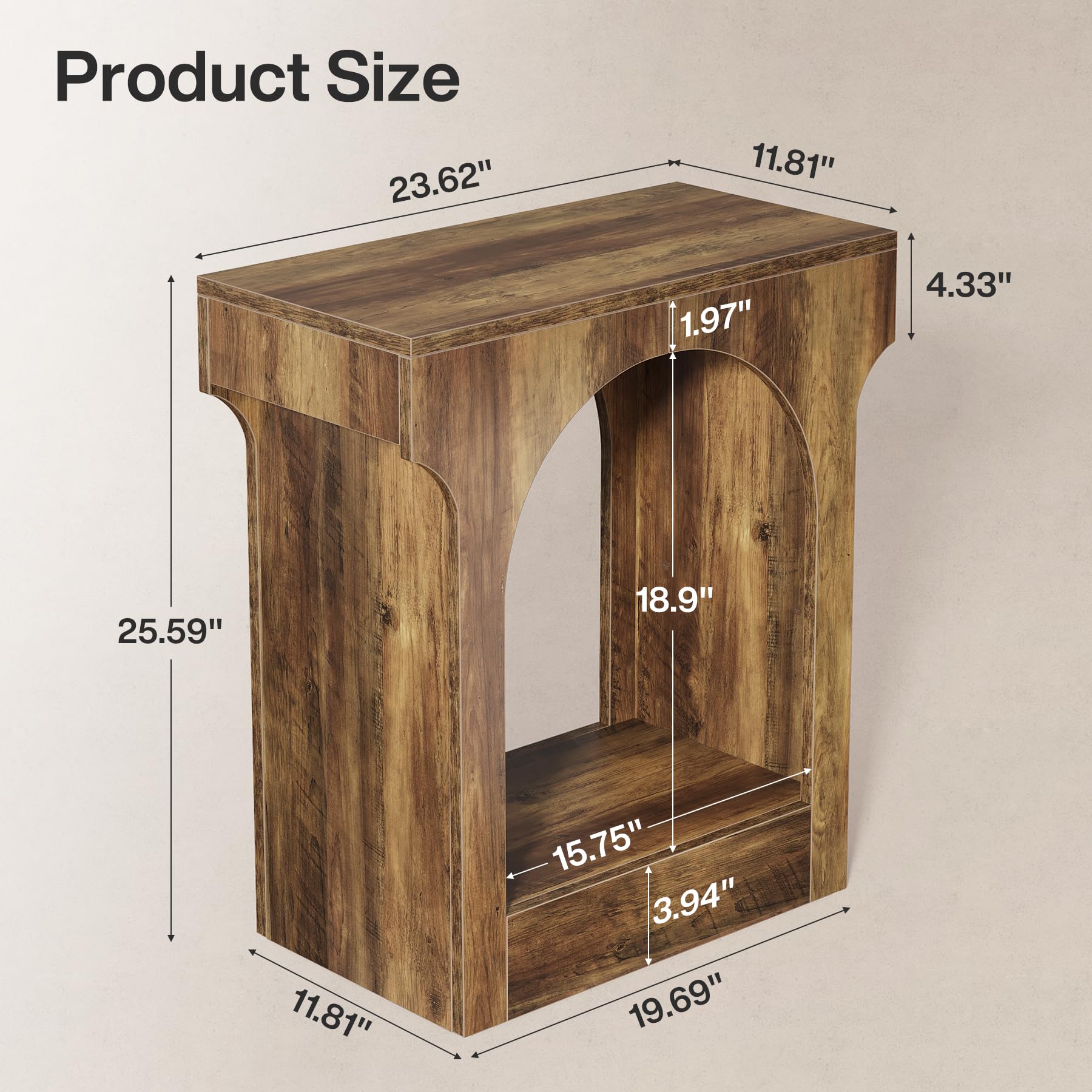Rustic Brown Wood End Table Set of 2, Narrow Side Tables with Storage Space for Bedroom or Living Room