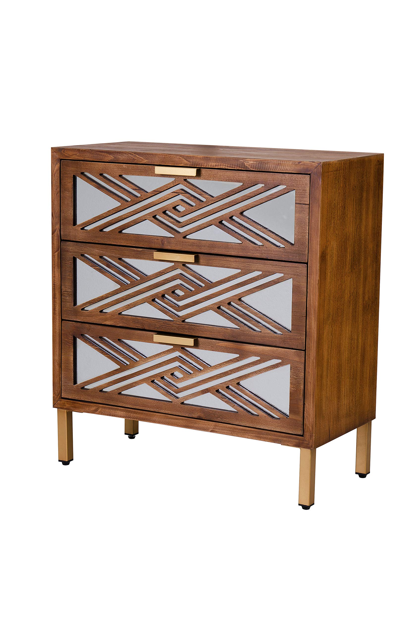 Modern Farmhouse 3-Drawer Accent Chest with Mirror Fronts, Clean-Line Dresser for Living Room, Bedroom, Entryway