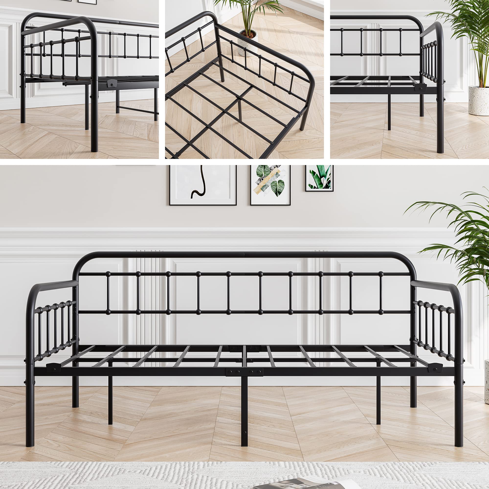 Twin Metal Daybed Frame – Heavy Duty Platform Sofa Bed Foundation with Steel Slats, Black