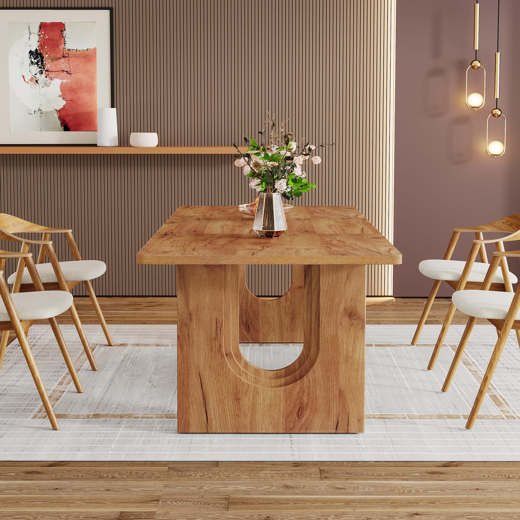71" Large Dining Table for 6-8, Rustic Brown Rectangular Table with Wood Pedestal for Kitchen or Living Room