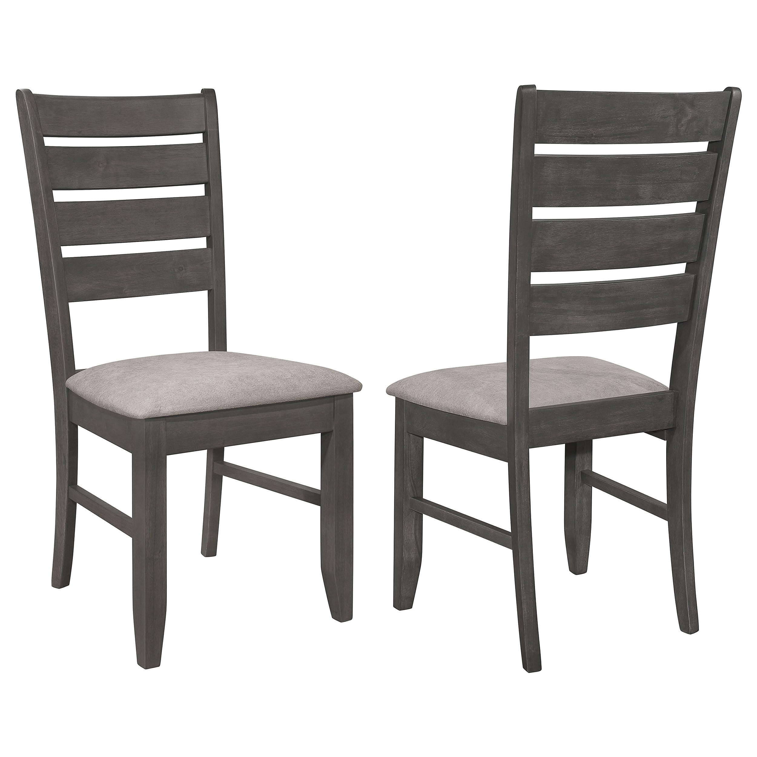 Set of 2 Transitional Style Wood Dining Side Chairs, Ladder Back with Padded Fabric Seats, Dark Grey