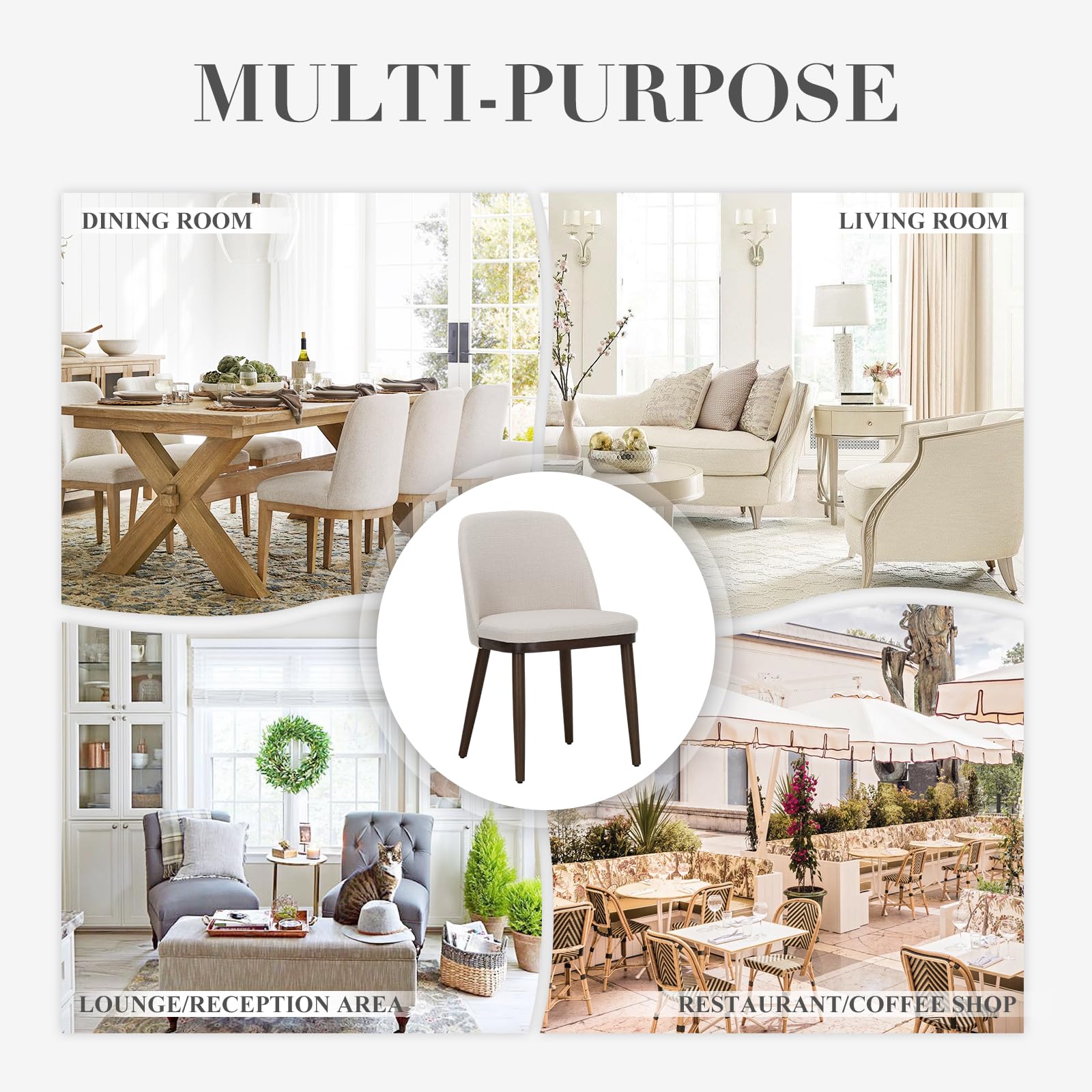 Set of 4 Beige Upholstered Kitchen Chairs with Wood Legs, Modern Dining Room Side Chairs for Any Space