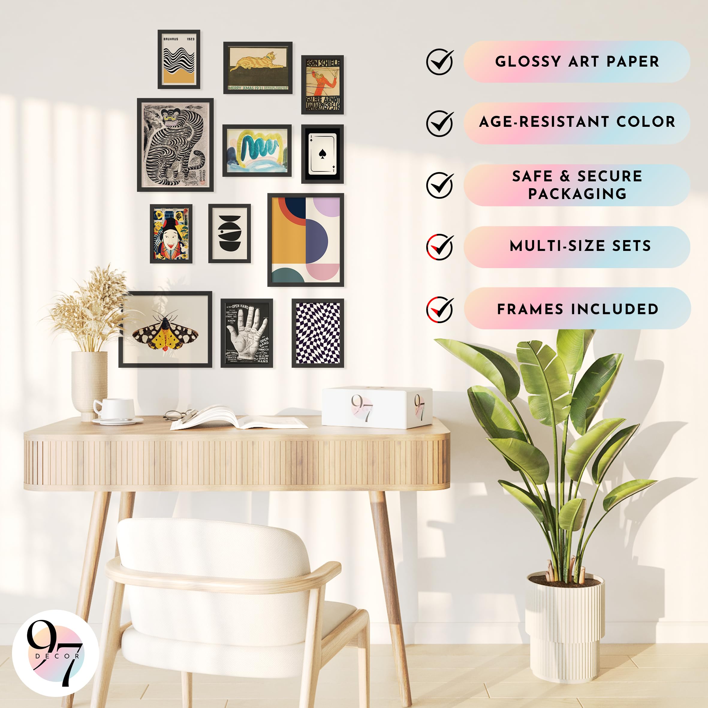 Framed Eclectic Wall Art – Maximalist Colorful Prints for Aesthetic Wall Décor, Gallery Room or Bedroom (Black Frame)