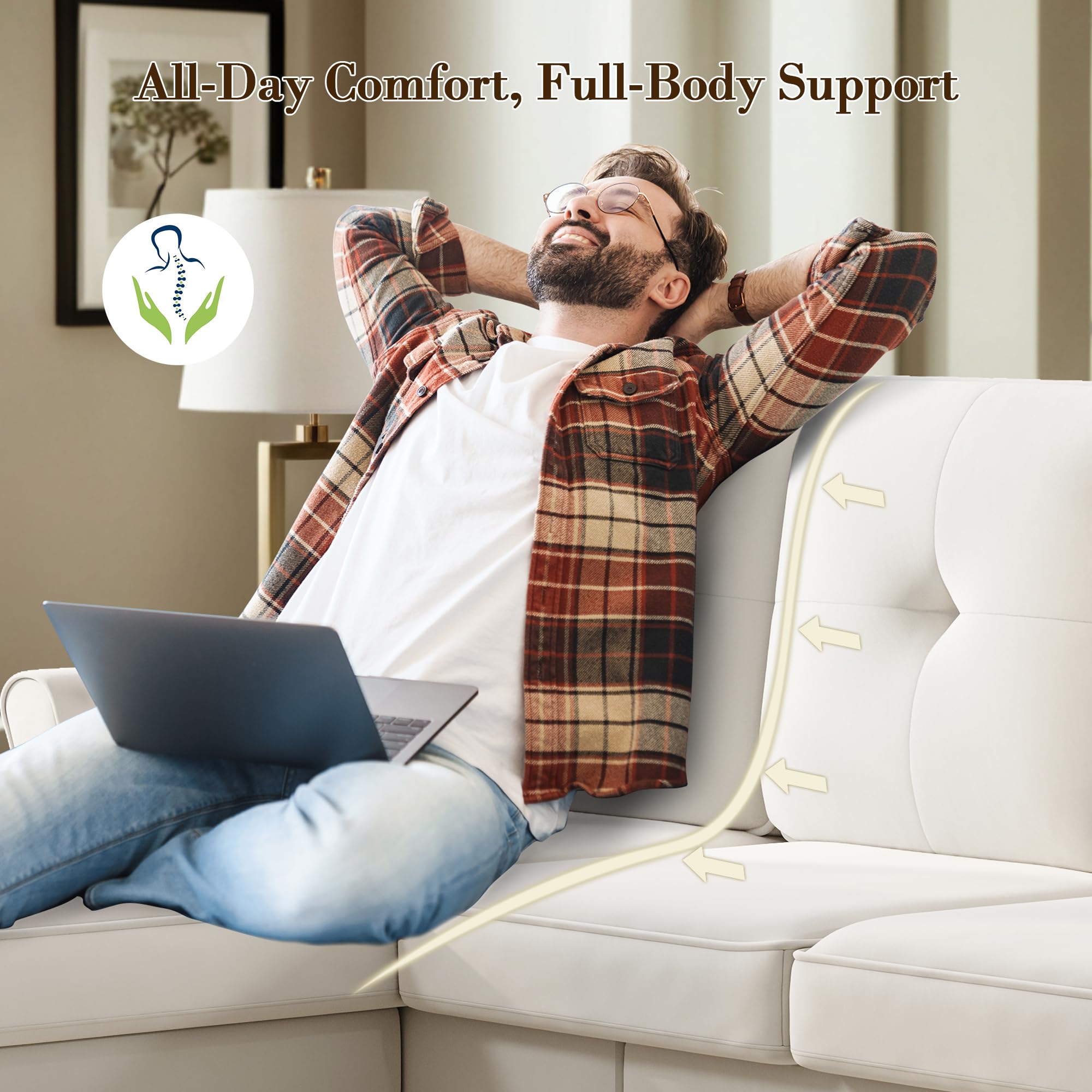 83" Beige Velvet Sectional Couch with Ottoman, L-Shaped 3-Seater Sofa for Living Room, Apartment, Office, Small Spaces